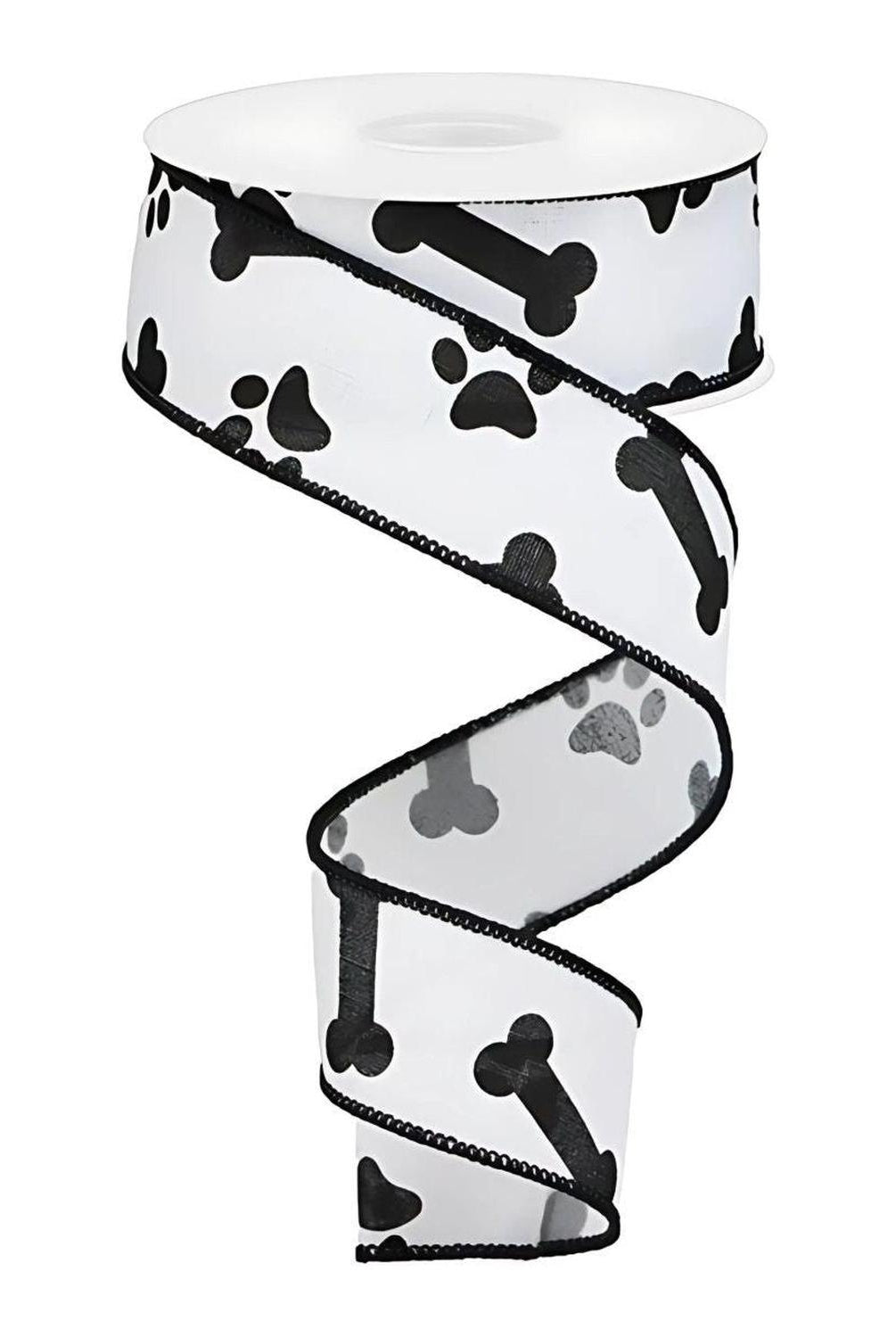 Shop For 1.5" Paw Print Royal Ribbon: White & Black (10 Yards)