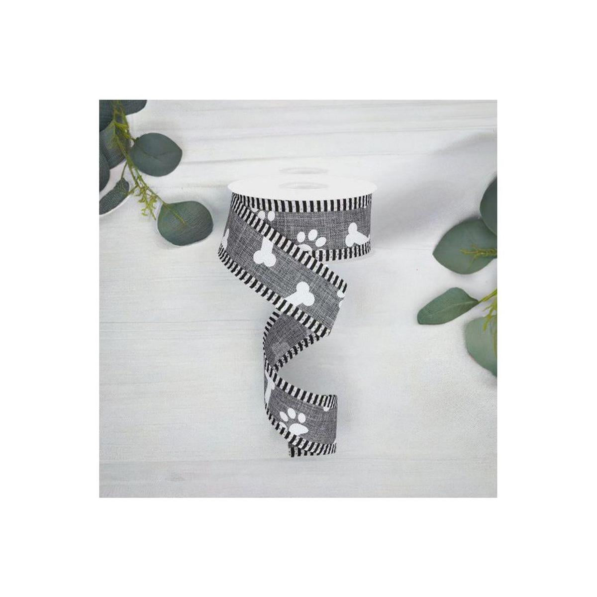 Shop For 1.5" Paw Print Thin Stripes Ribbon: Grey (10 Yards) at Michelle's aDOORable Creations