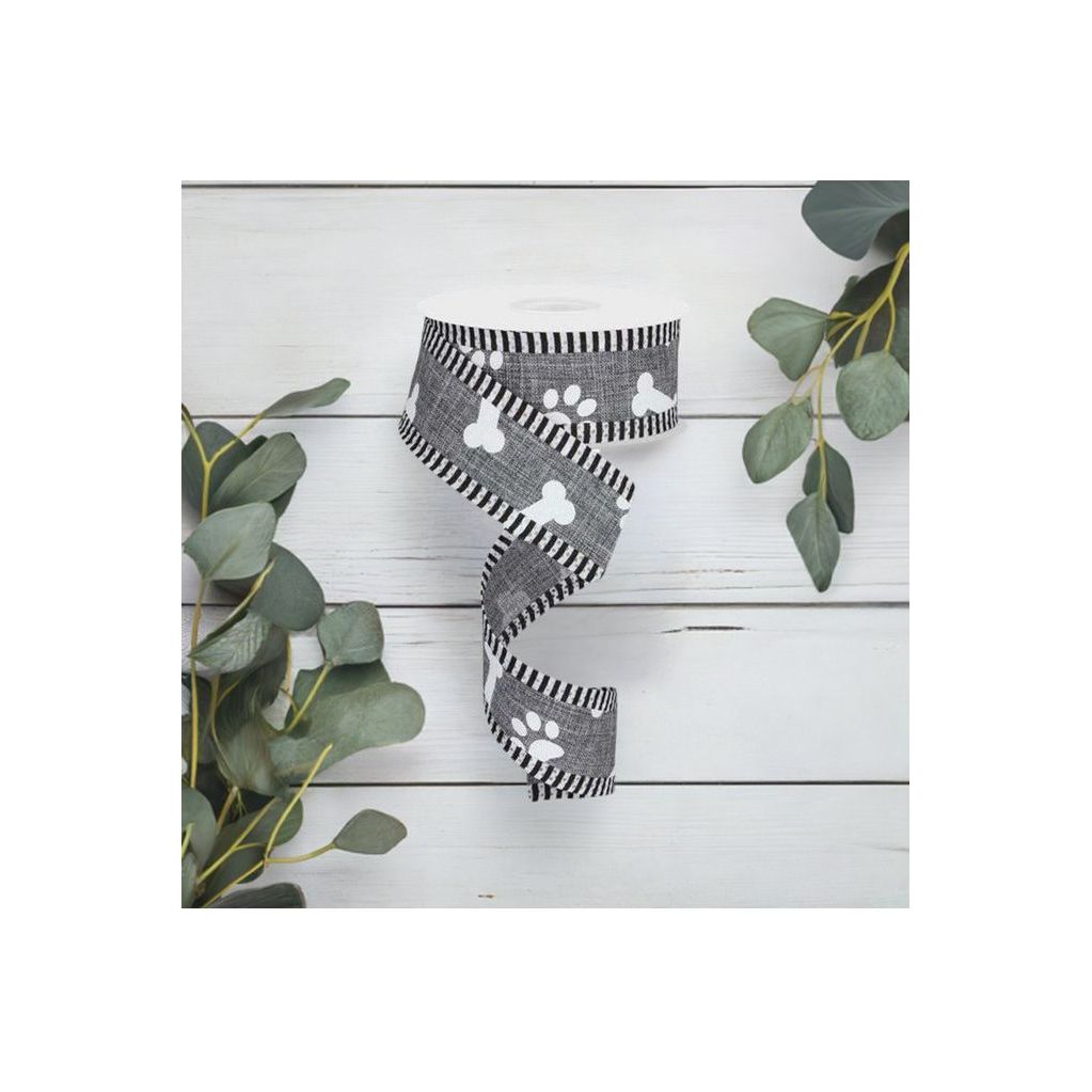 Shop For 1.5" Paw Print Thin Stripes Ribbon: Grey (10 Yards) at Michelle's aDOORable Creations
