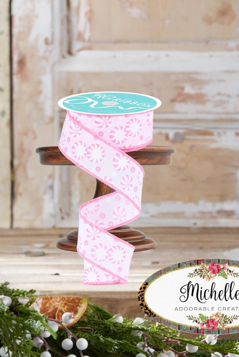 Shop For 1.5" Peppermint Candies Ribbon: Pink (10 Yards)