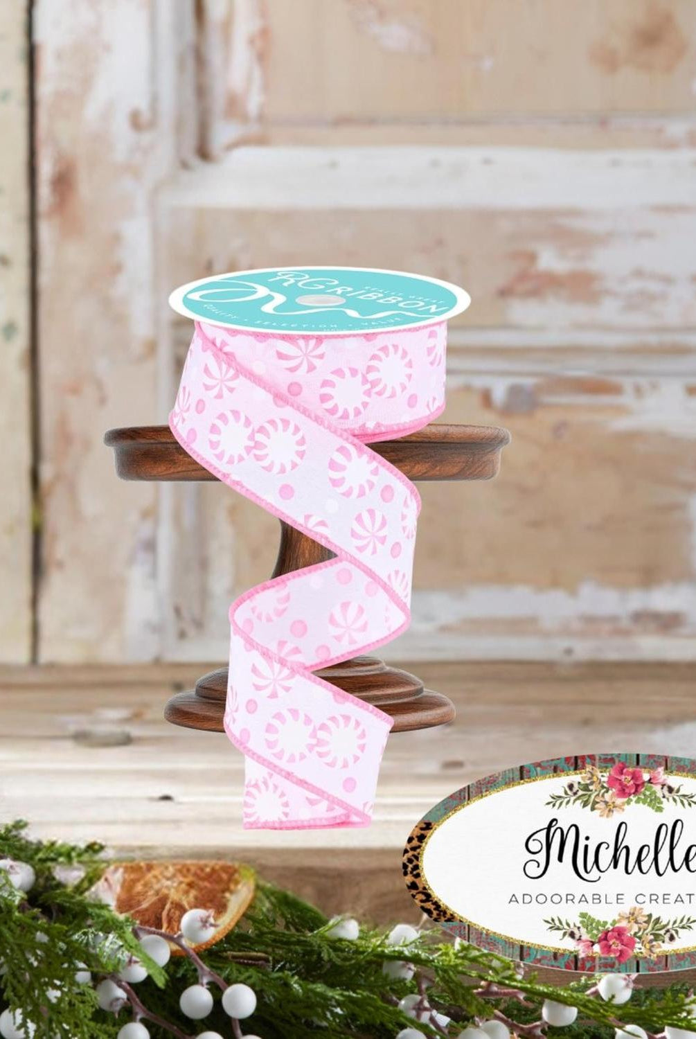 1.5" Peppermint Candies Ribbon: Pink (10 Yards)