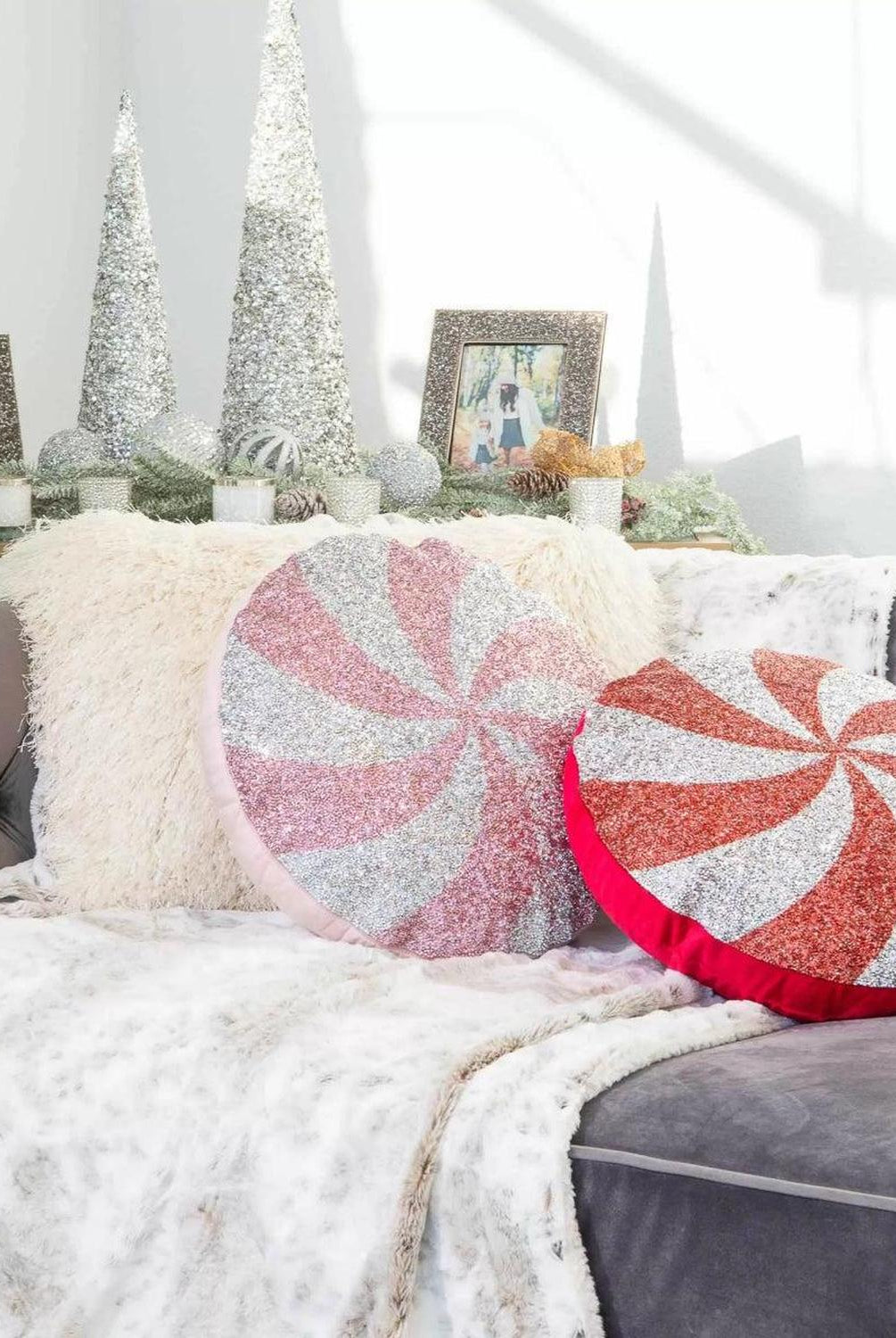 15" Peppermint Shaped Pillow: Red