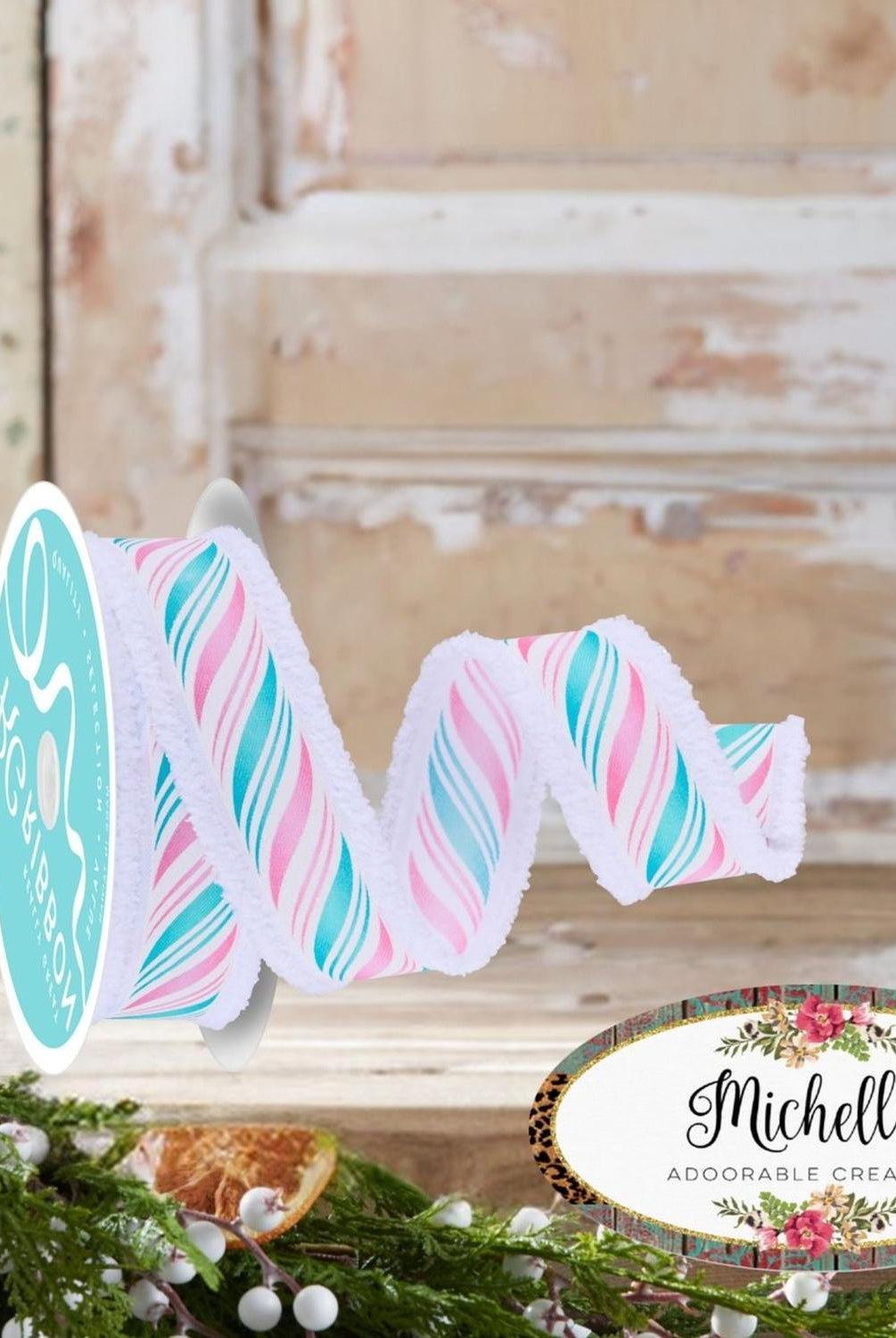 1.5" Peppermint Twist Drift Ribbon: Pink/Mint (10 Yards)