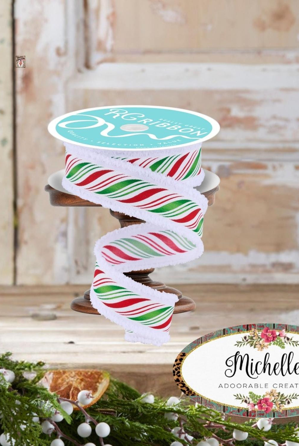 1.5" Peppermint Twist Drift Ribbon: Red/Green (10 Yards)