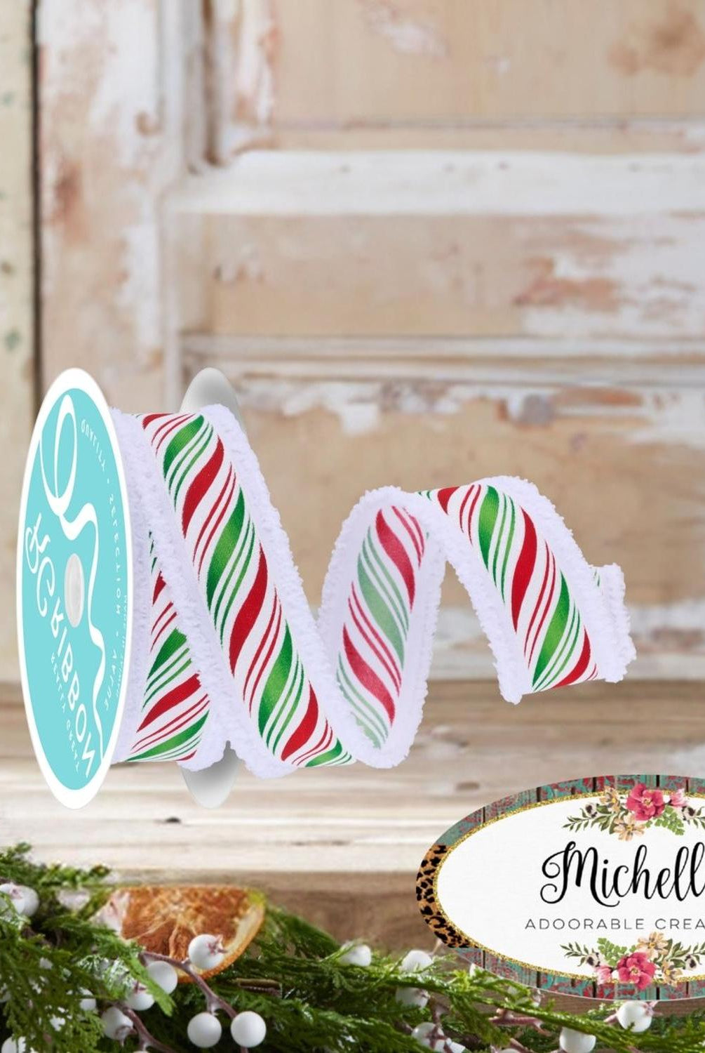 1.5" Peppermint Twist Drift Ribbon: Red/Green (10 Yards)