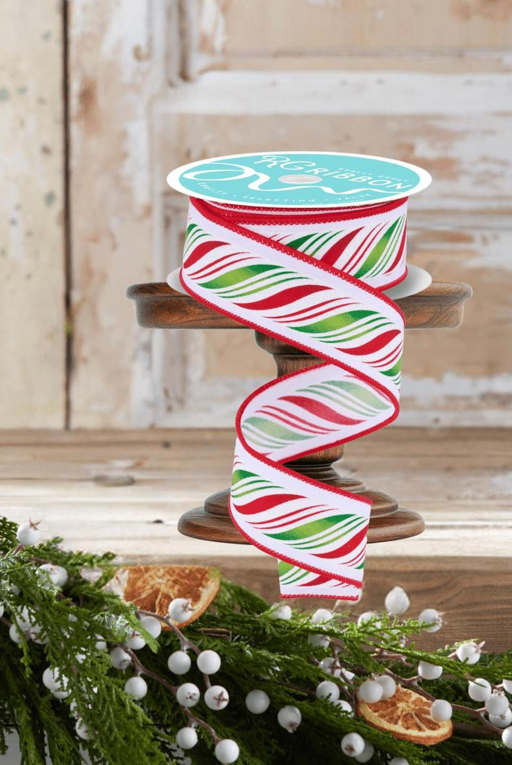 1.5" Peppermint Twist Ribbon: Red/Green (10 Yards)
