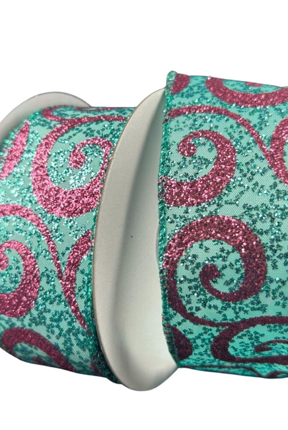 1.5" Pink Glitter Swirl Ribbon: Teal (10 Yards)
