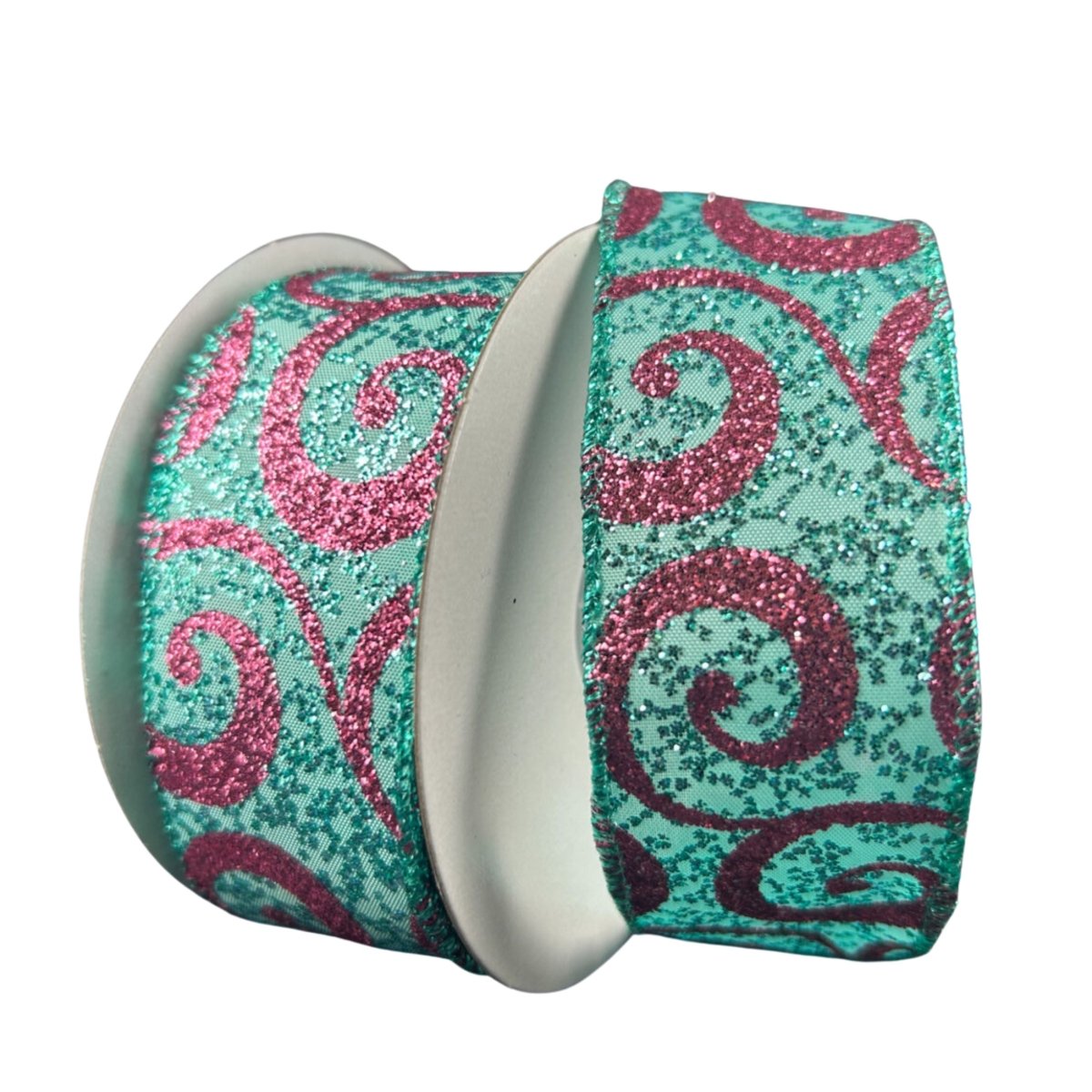 Shop For 1.5" Pink Glitter Swirl Ribbon: Teal (10 Yards)