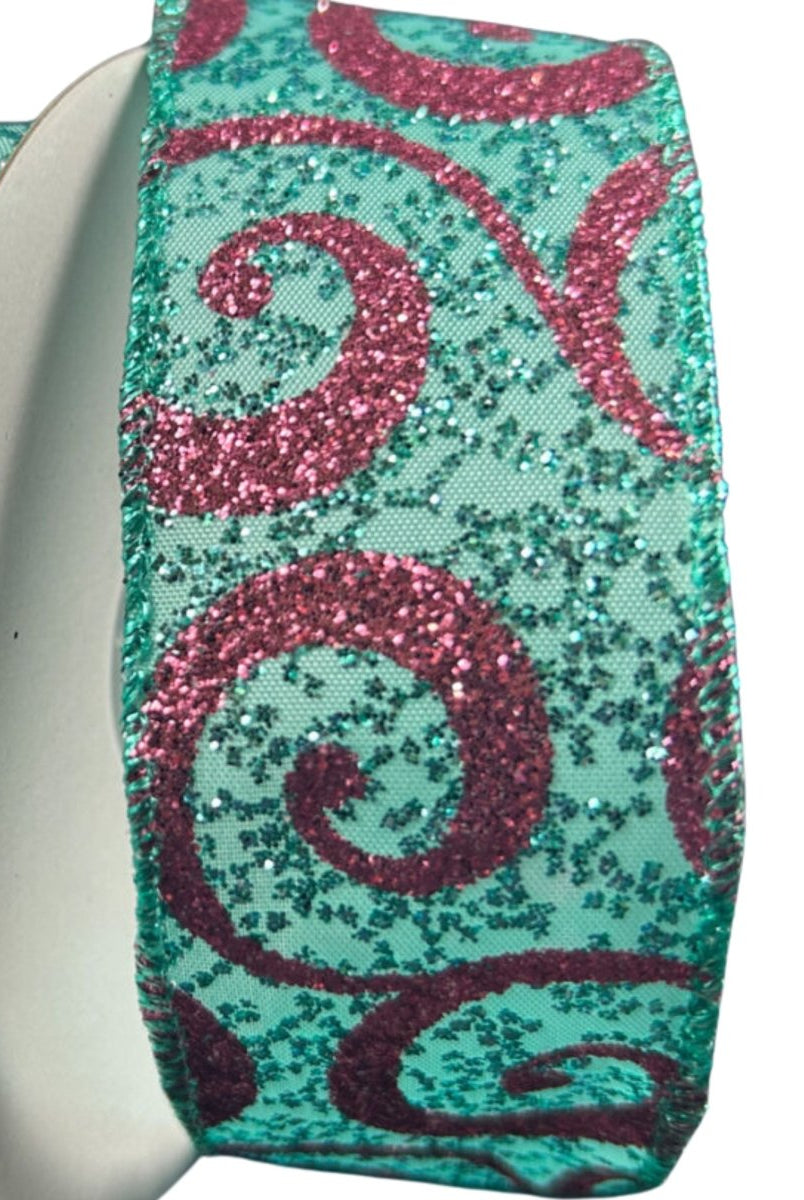 Shop For 1.5" Pink Glitter Swirl Ribbon: Teal (10 Yards)