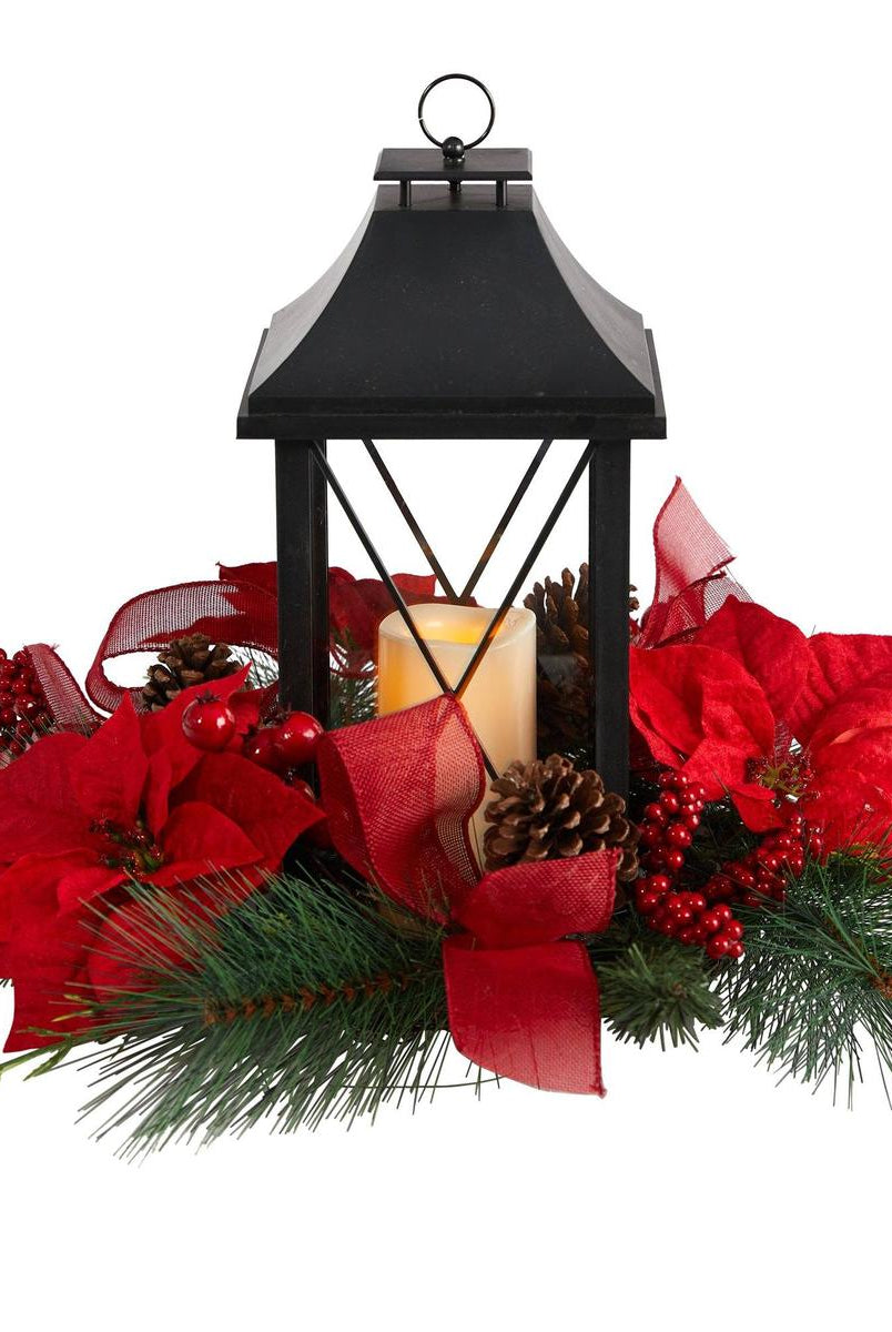 Shop For 15” Poinsettia Lantern and LED Candle Table Arrangement