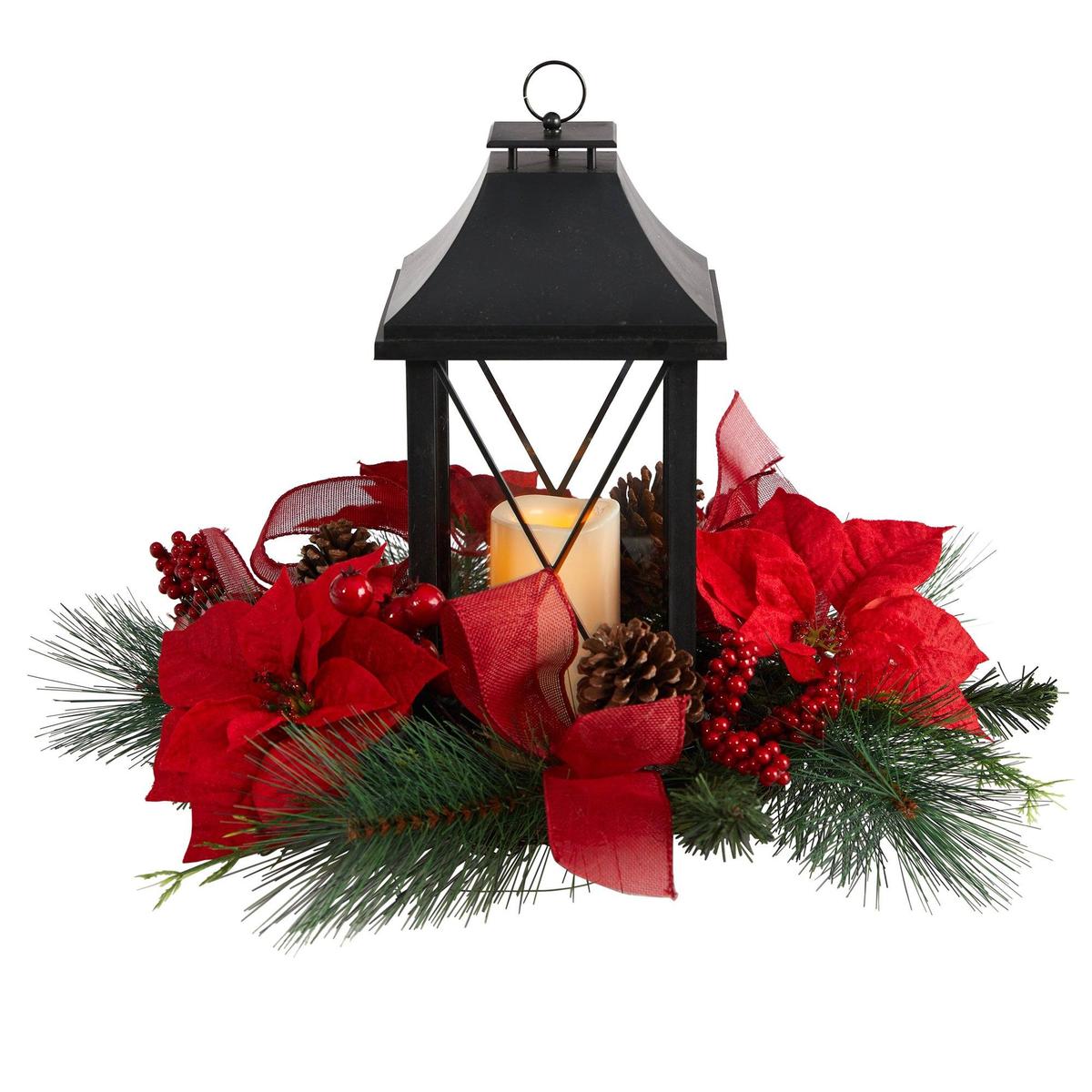 Shop For 15” Poinsettia Lantern and LED Candle Table Arrangement