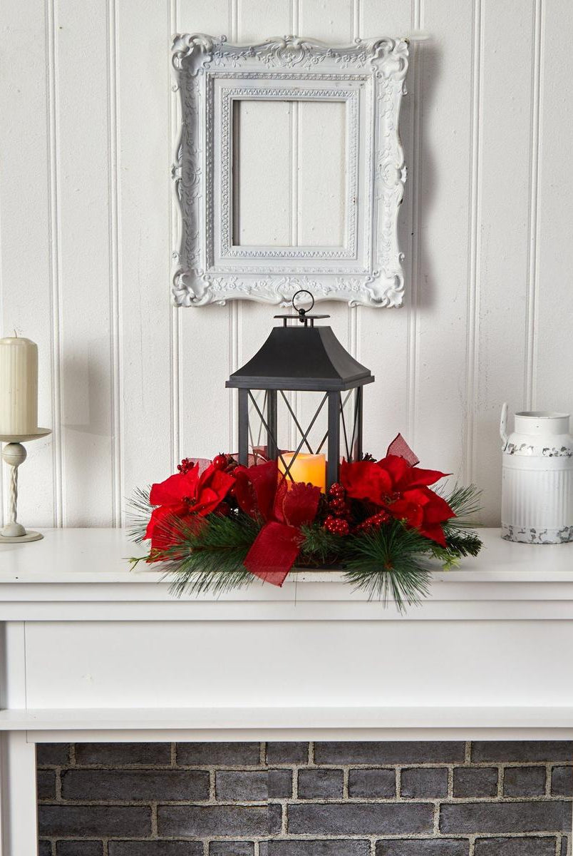 Shop For 15” Poinsettia Lantern and LED Candle Table Arrangement