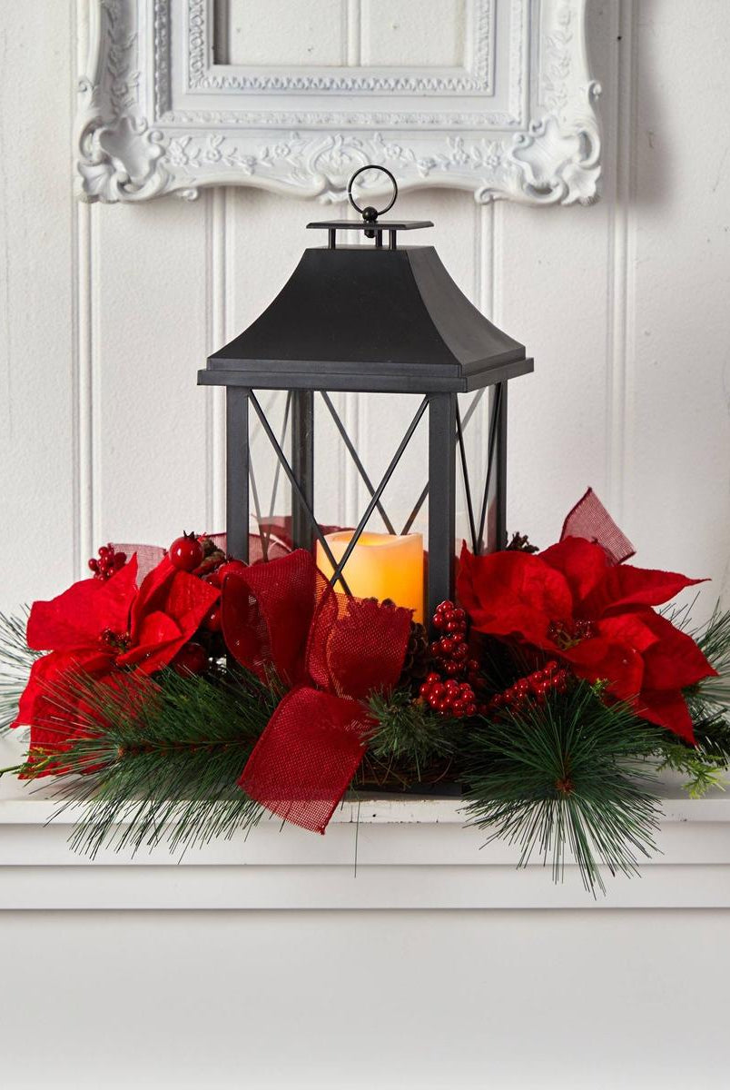 Shop For 15” Poinsettia Lantern and LED Candle Table Arrangement