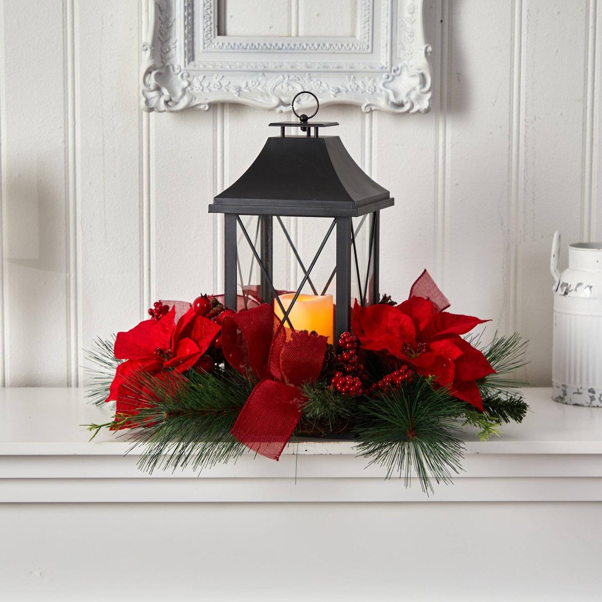 Shop For 15” Poinsettia Lantern and LED Candle Table Arrangement