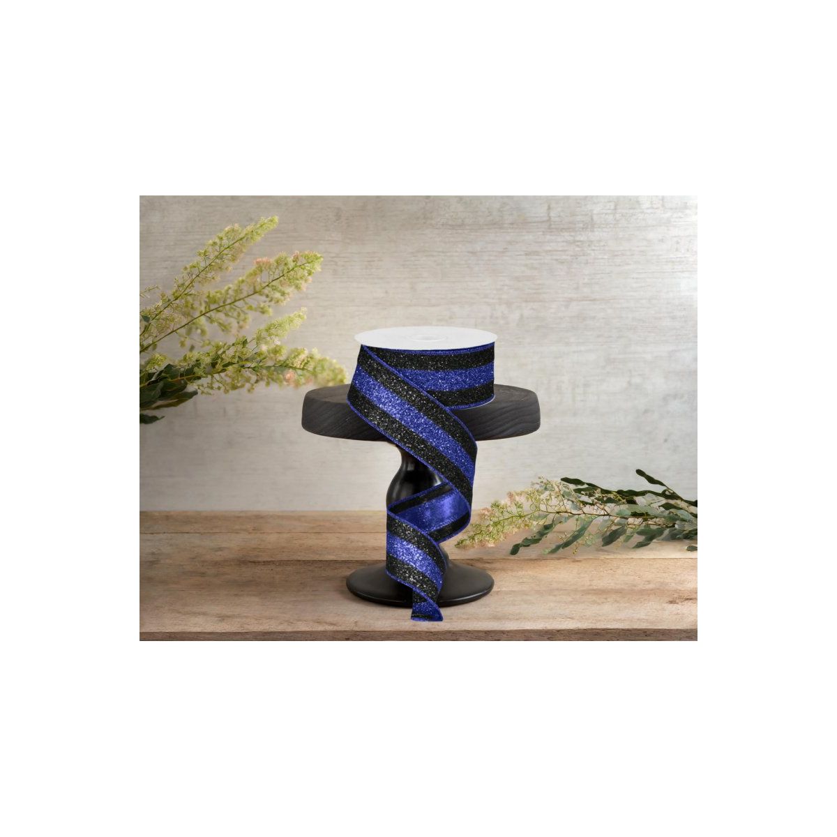 Shop For 1.5" Police Support Ribbon: Glitter Black & Blue (10 Yards)