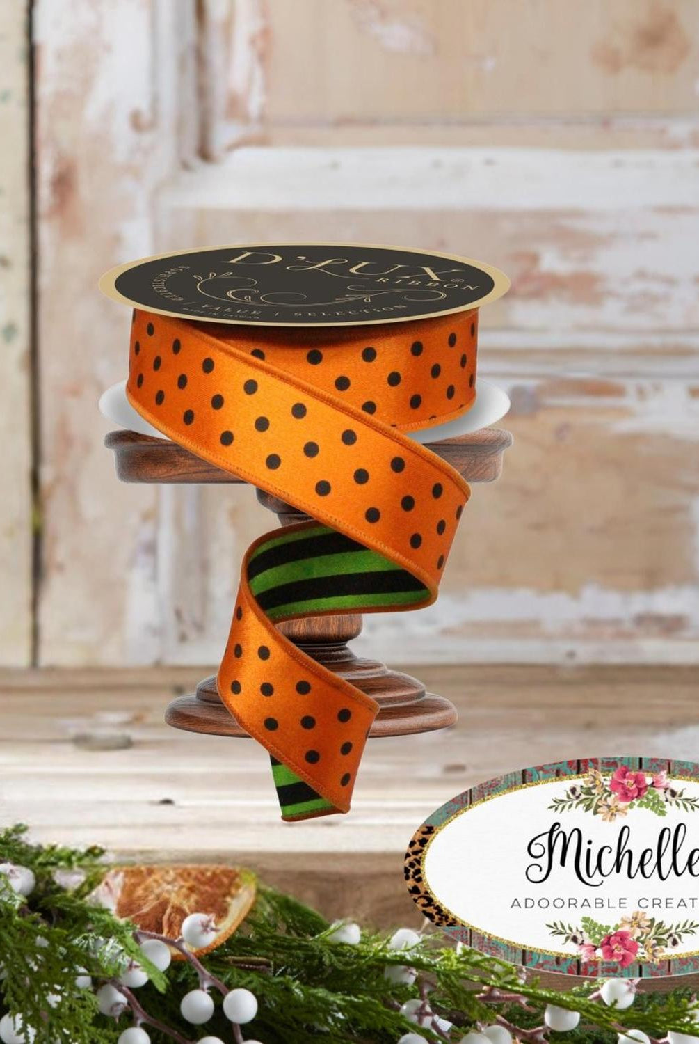 Shop For 1.5" Polka Dot Striped Fused Ribbon: Orange (10 Yards)