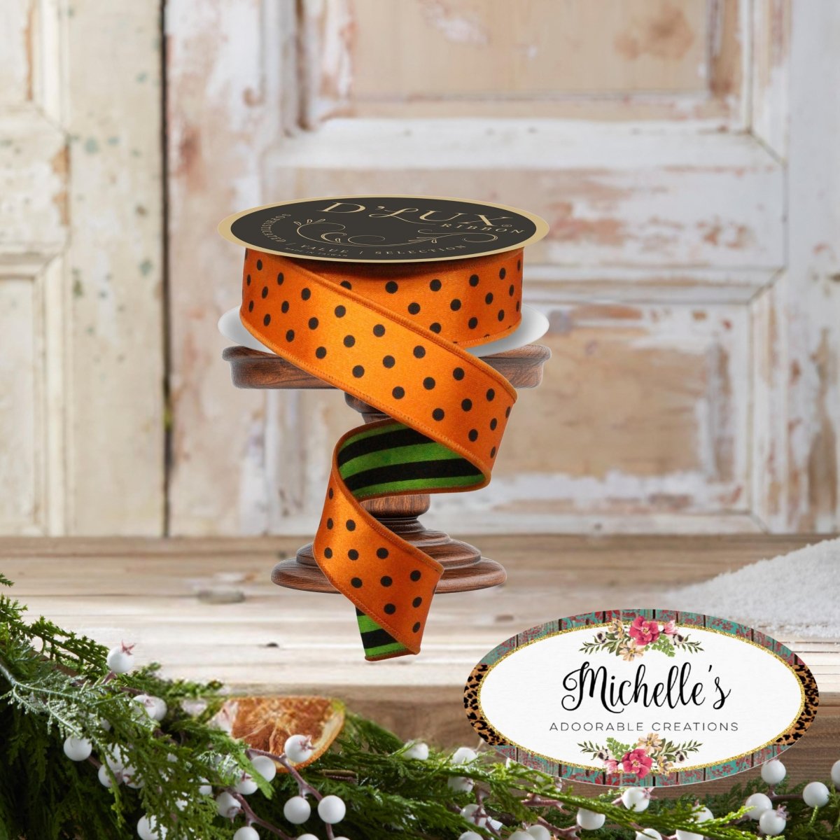 Shop For 1.5" Polka Dot Striped Fused Ribbon: Orange (10 Yards)