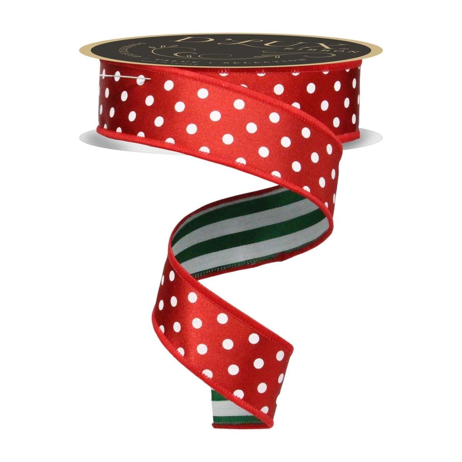Shop For 1.5" Polka Dot Striped Fused Ribbon: Red/Green/White (10 Yards)