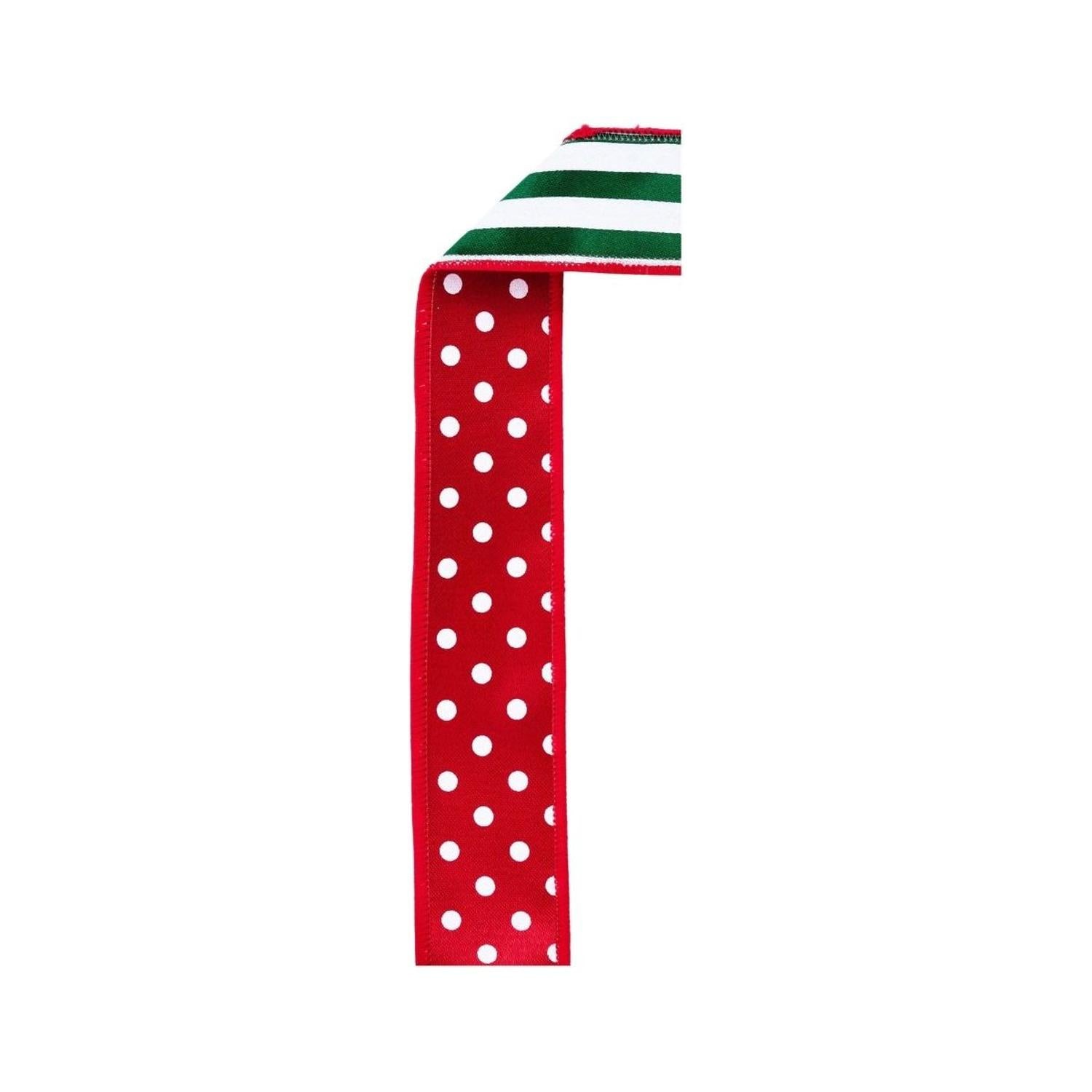 Shop For 1.5" Polka Dot Striped Fused Ribbon: Red/Green/White (10 Yards)