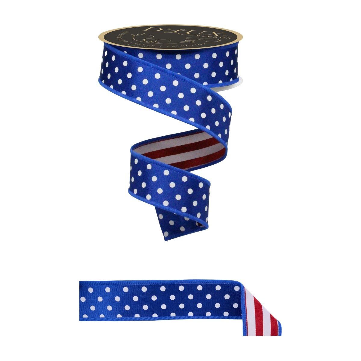 Shop For 1.5" Polka Dot Striped Fused Ribbon: RWB (10 Yards)
