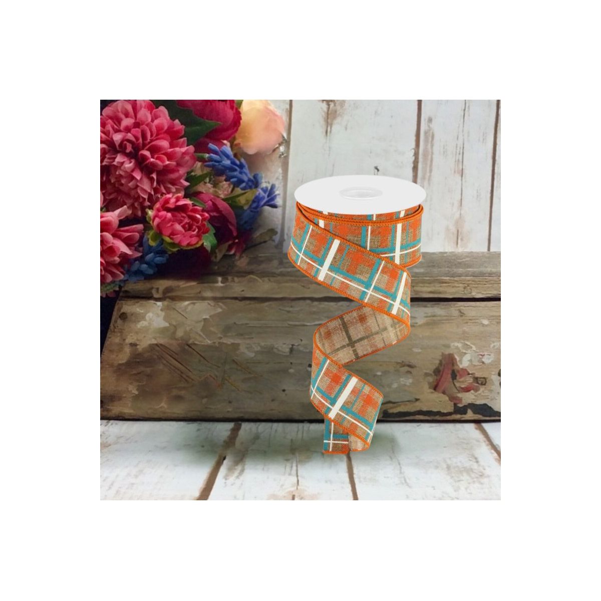 Shop For 1.5" Printed Plaid on Royal: Tan (10 Yards)