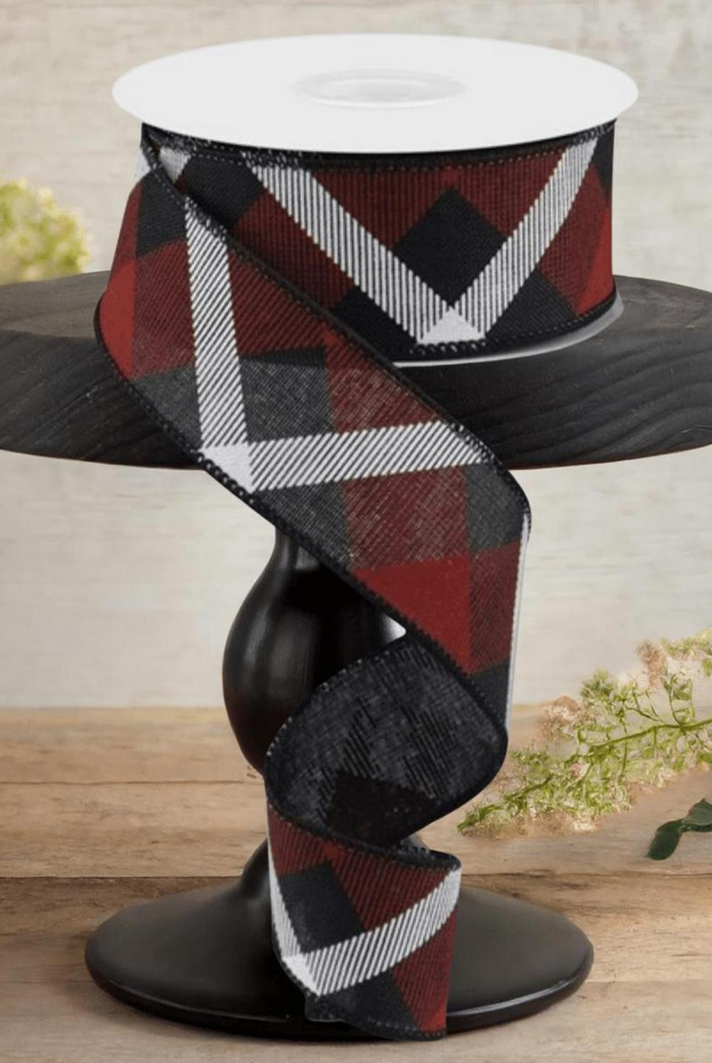Shop For 1.5" Printed Plaid Ribbon: Black, Red, White