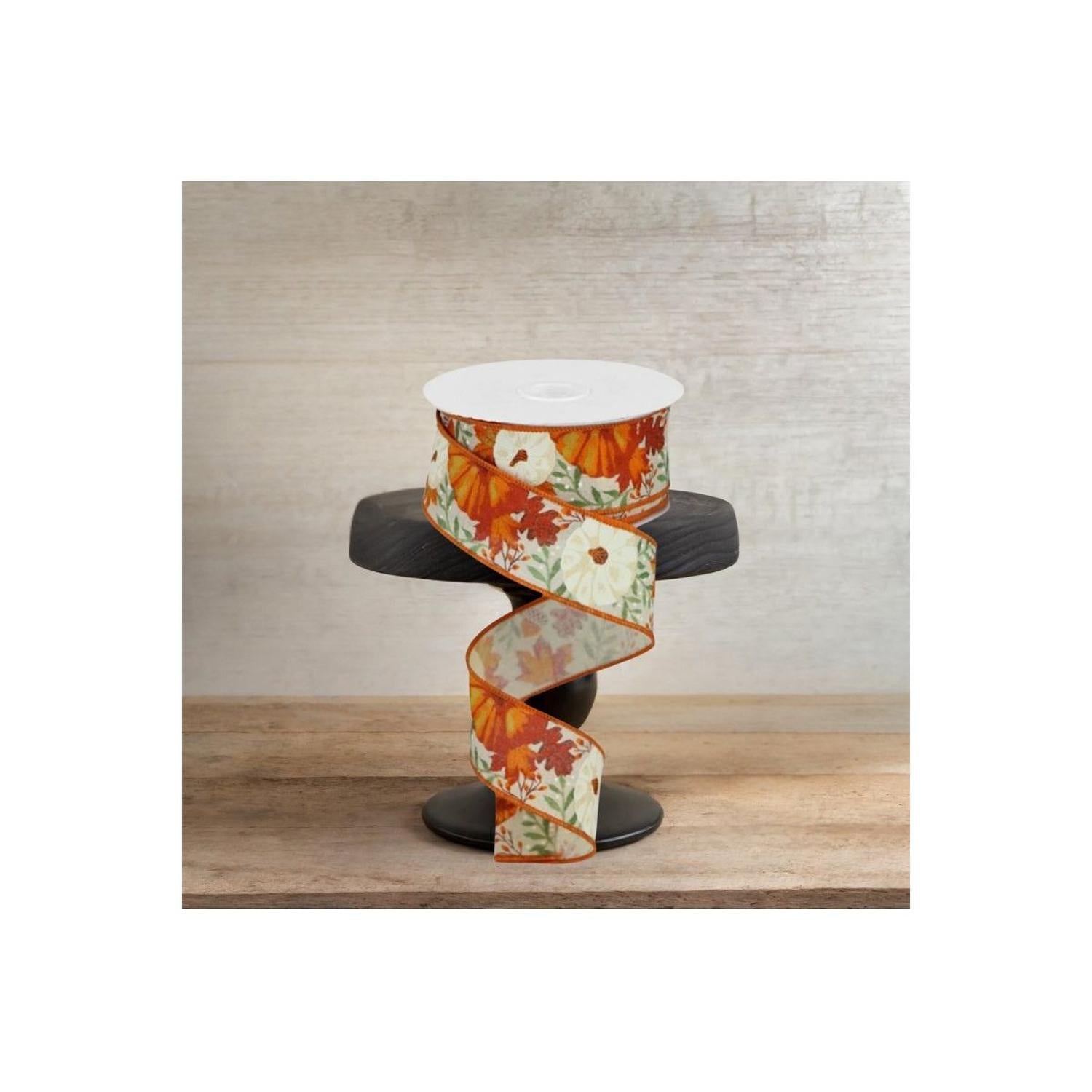 Shop For 1.5" Pumpkin Foliage Ribbon: Cream (10 Yards)