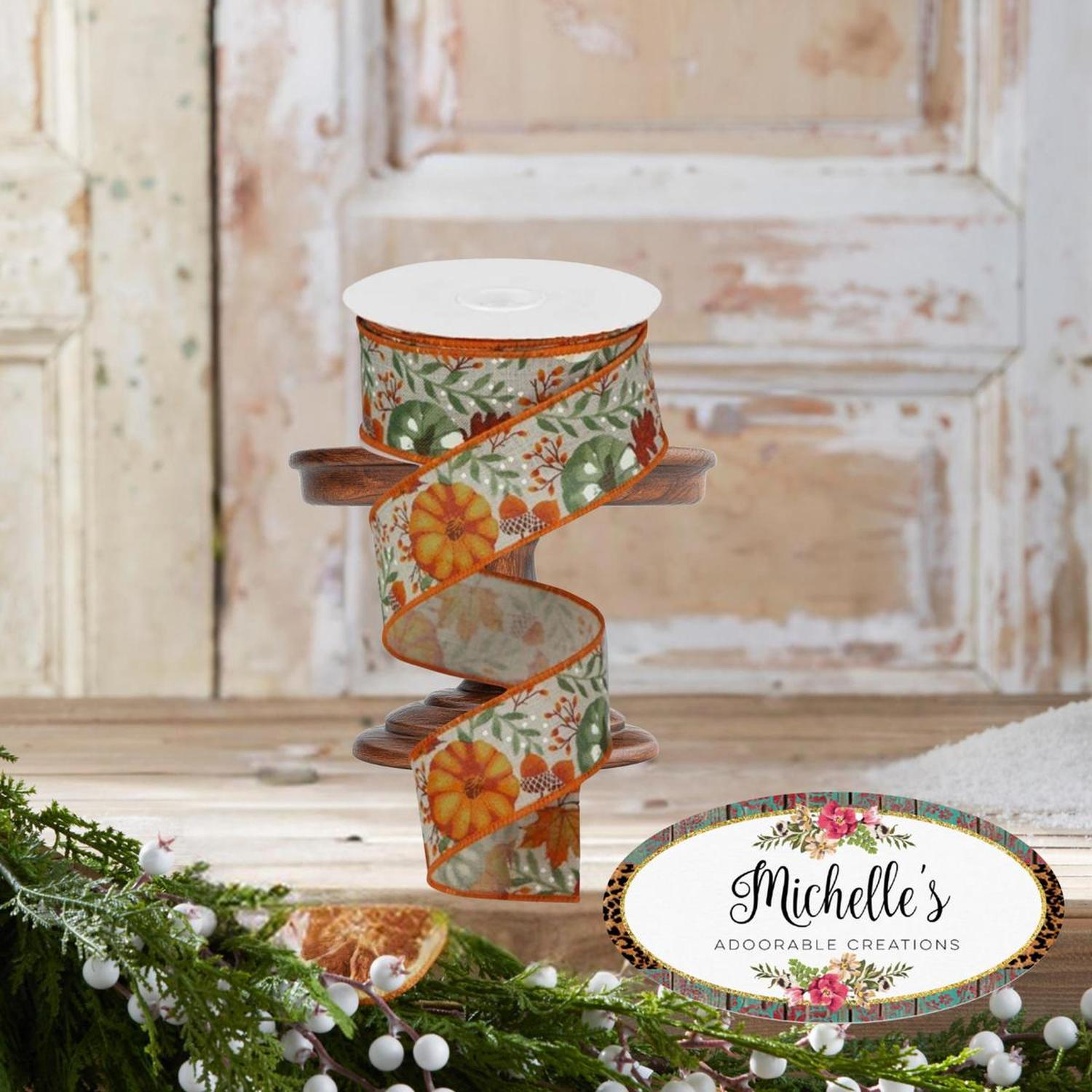 Shop For 1.5" Pumpkin Foliage Ribbon: Light Natural (10 Yards)