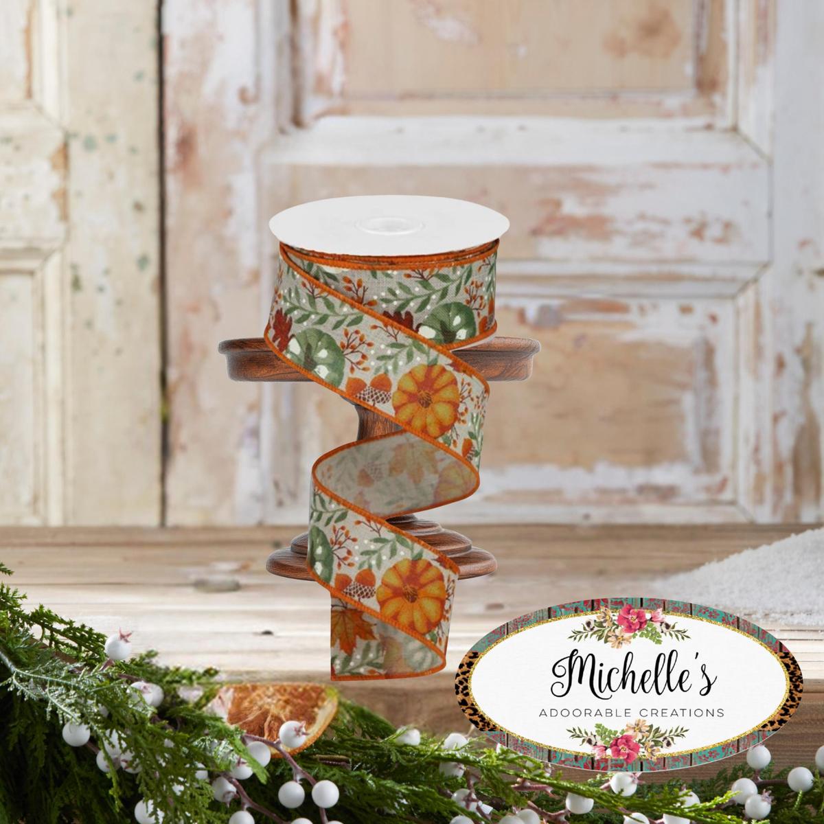 Shop For 1.5" Pumpkin Foliage Ribbon: Light Natural (10 Yards)