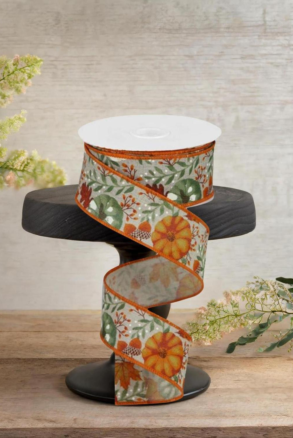 1.5" Pumpkin Foliage Ribbon: Light Natural (10 Yards)