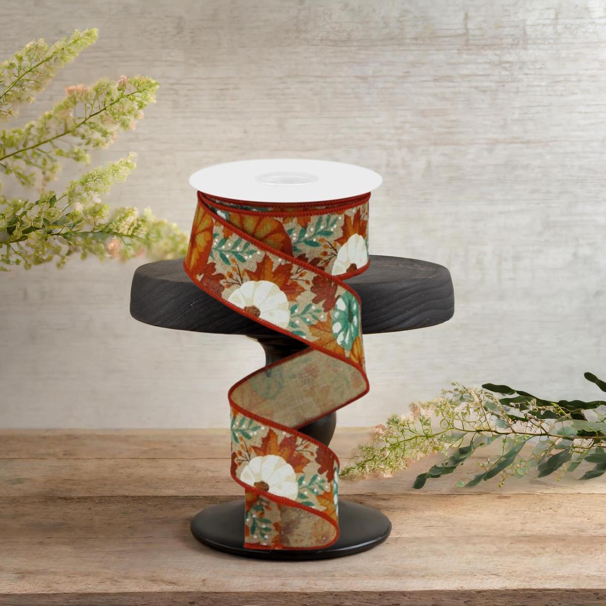 Shop For 1.5" Pumpkin Foliage Ribbon: Light Tan (10 Yards)