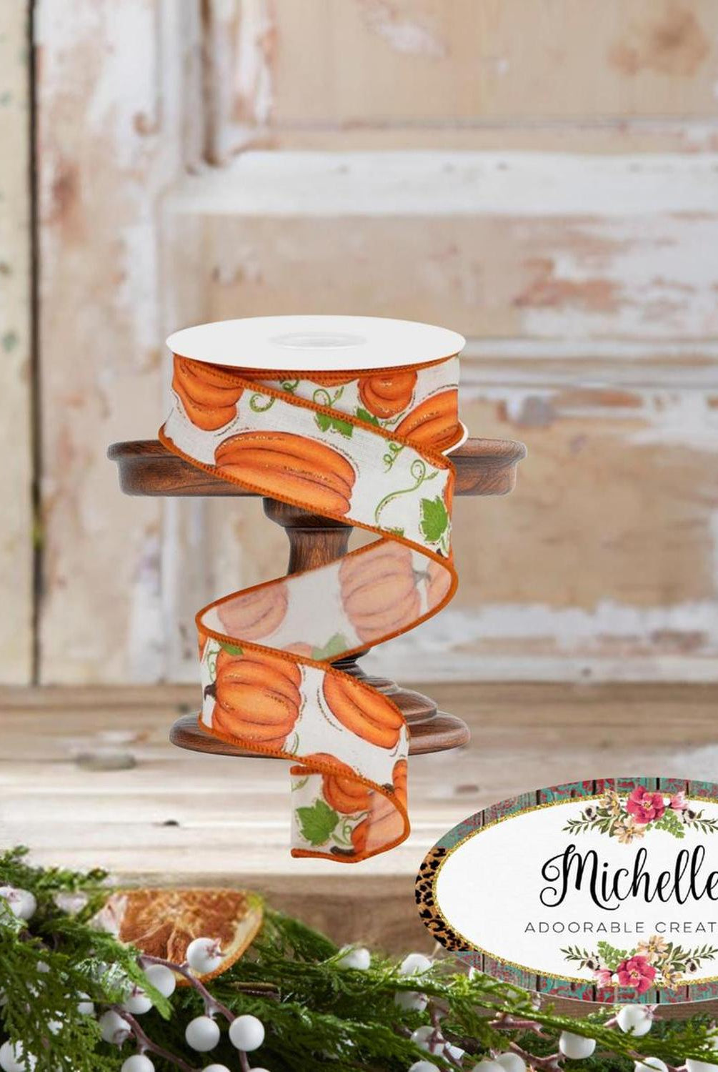 1.5" Pumpkin Patch Ribbon: Off White (10 Yards)