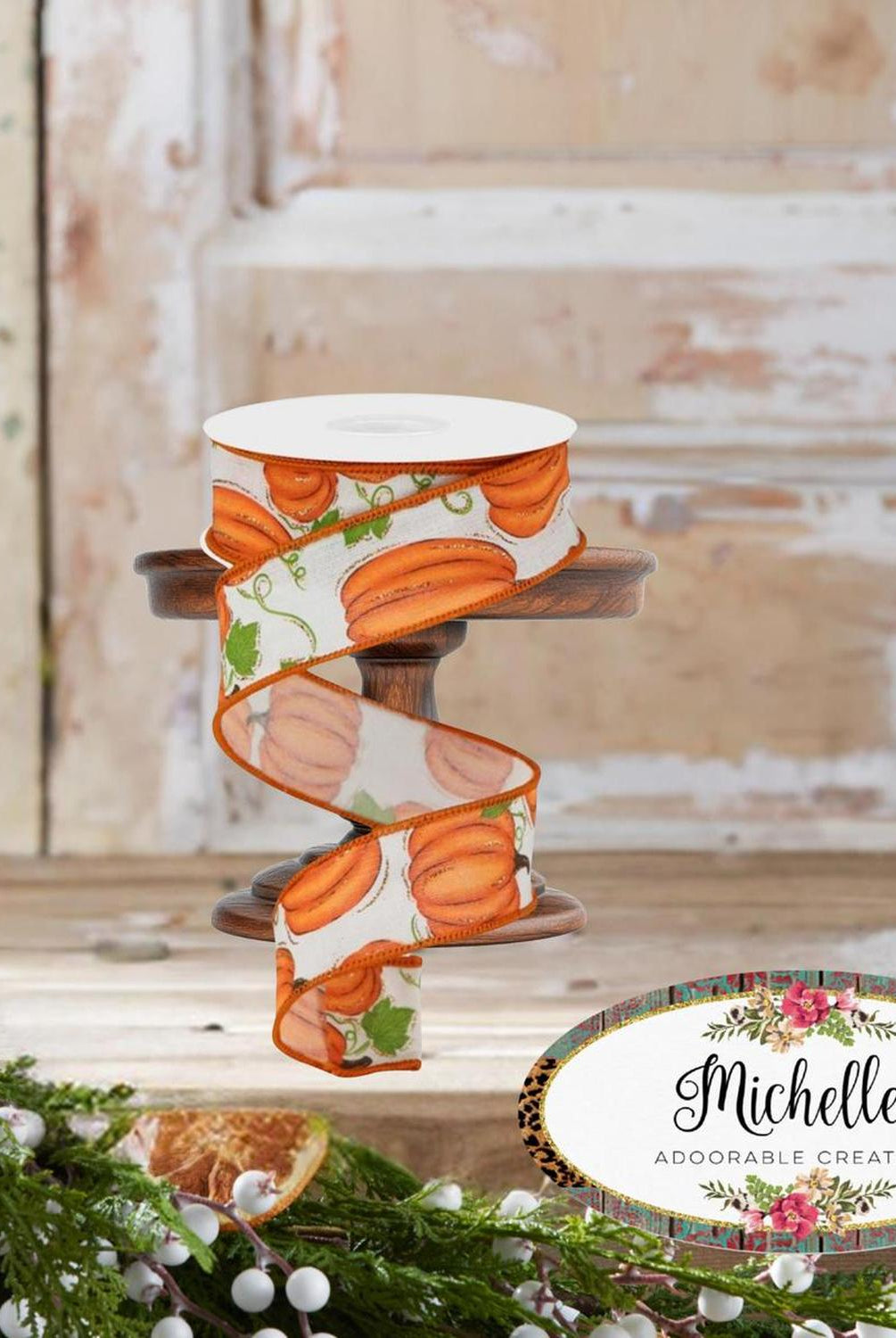 1.5" Pumpkin Patch Ribbon: Off White (10 Yards)