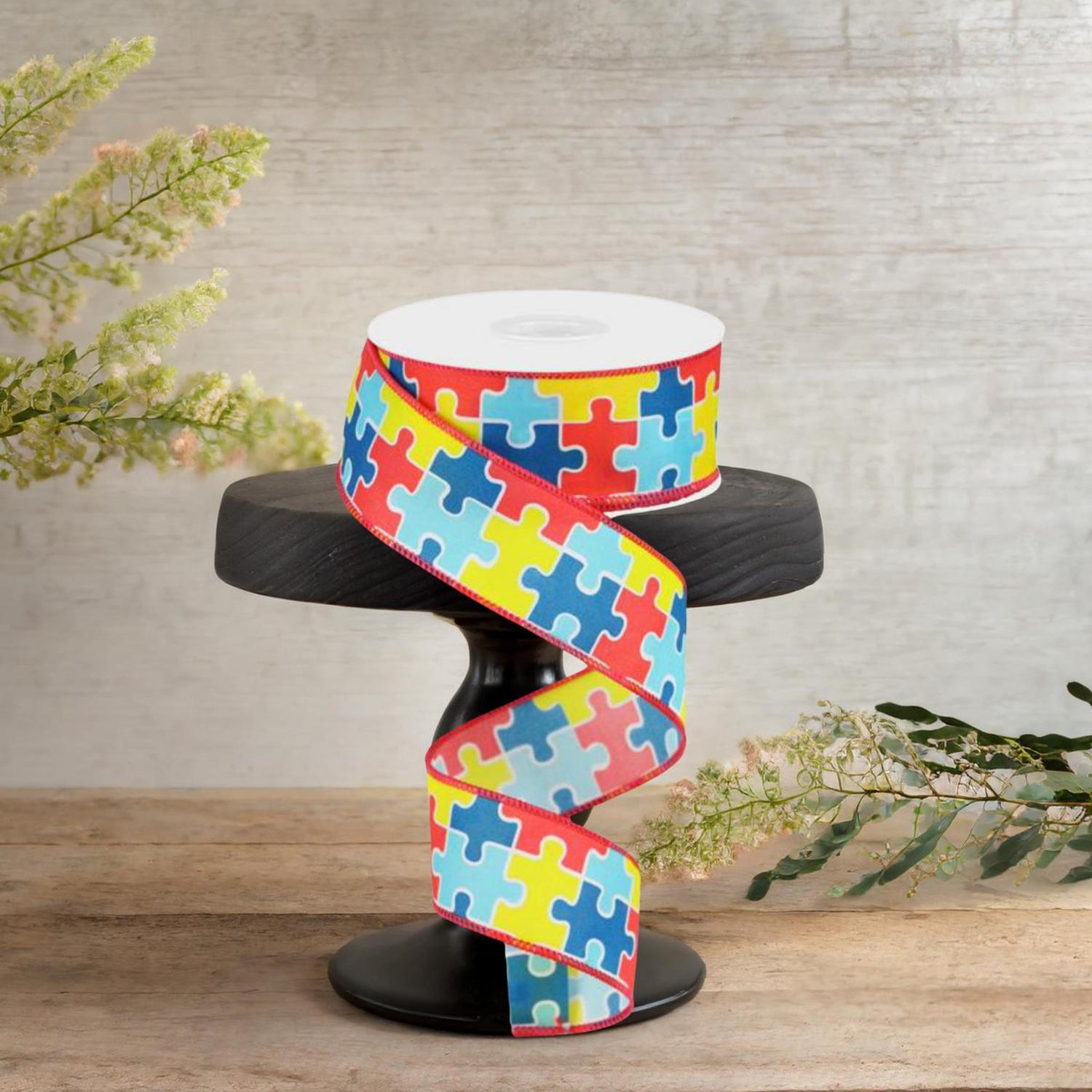Shop For 1.5" Puzzle Piece Ribbon: Autism Awareness (10 Yards)