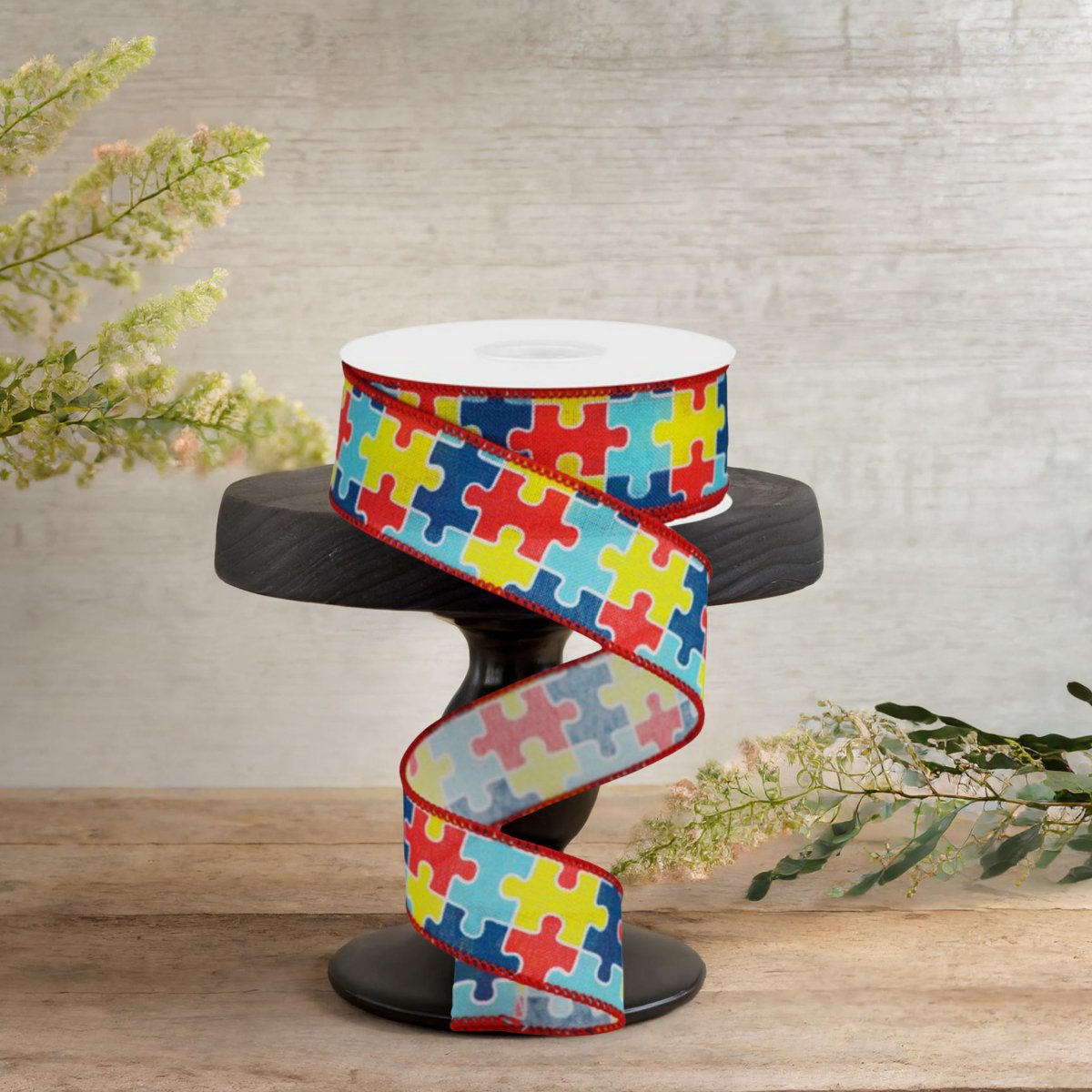 Shop For 1.5" Puzzle Piece Ribbon on Royal: Autism Awareness (10 Yards)