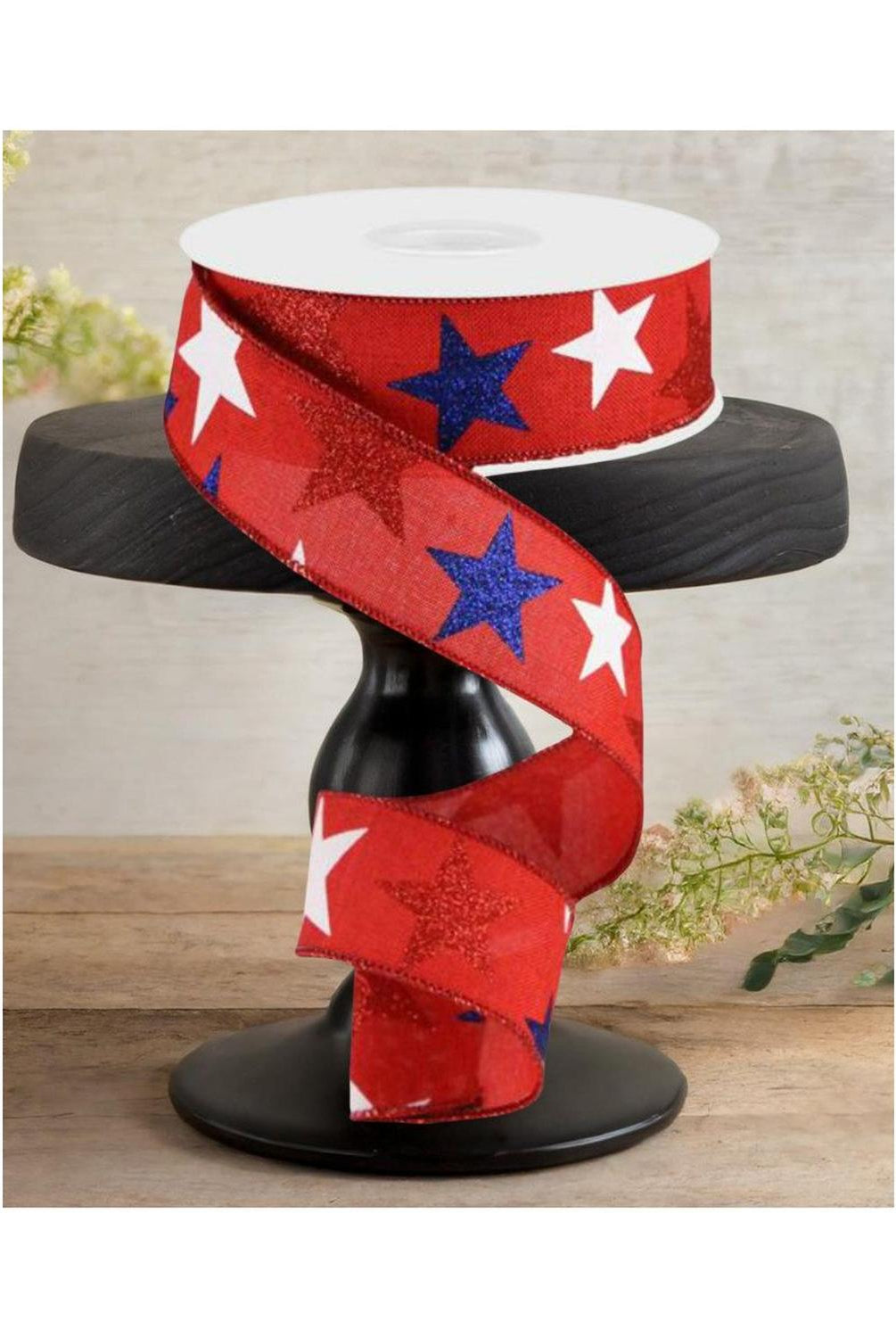 1.5" Red Royal Canvas Ribbon: Patriotic Stars (10 Yards)