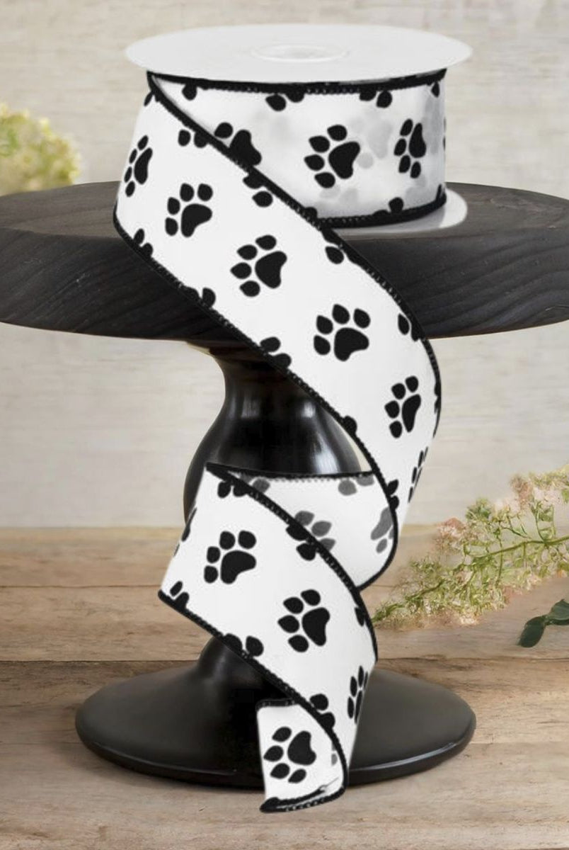 Shop For 1.5" Satin Paw Print Ribbon: Black & White (10 Yards)
