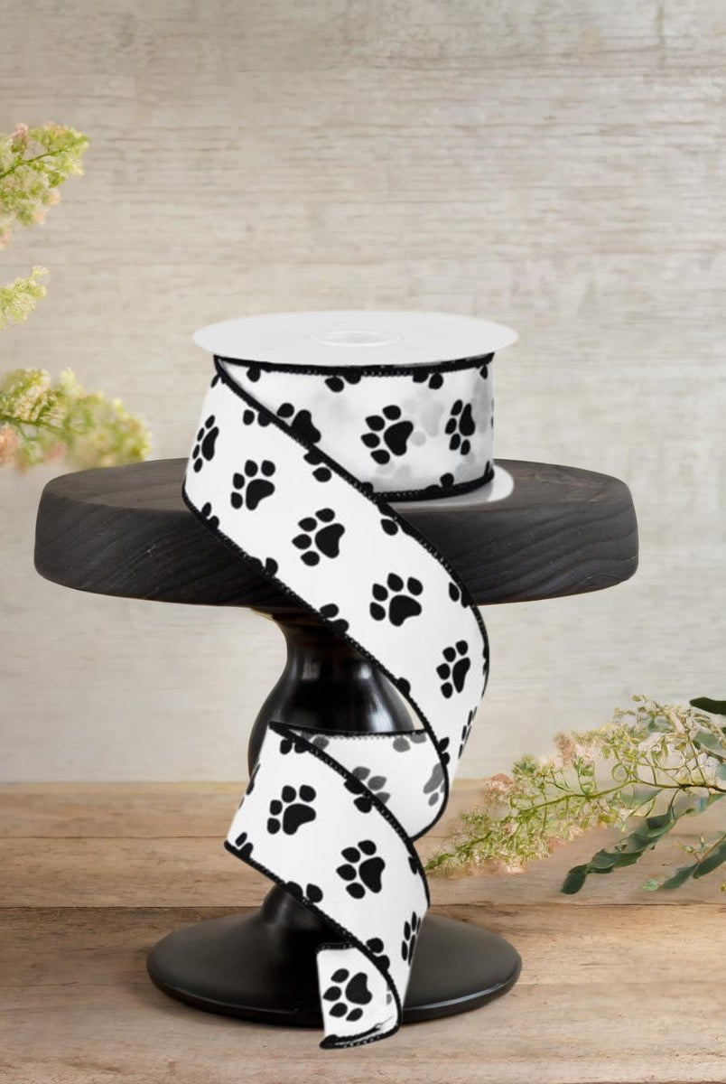 Shop For 1.5" Satin Paw Print Ribbon: Black & White (10 Yards)