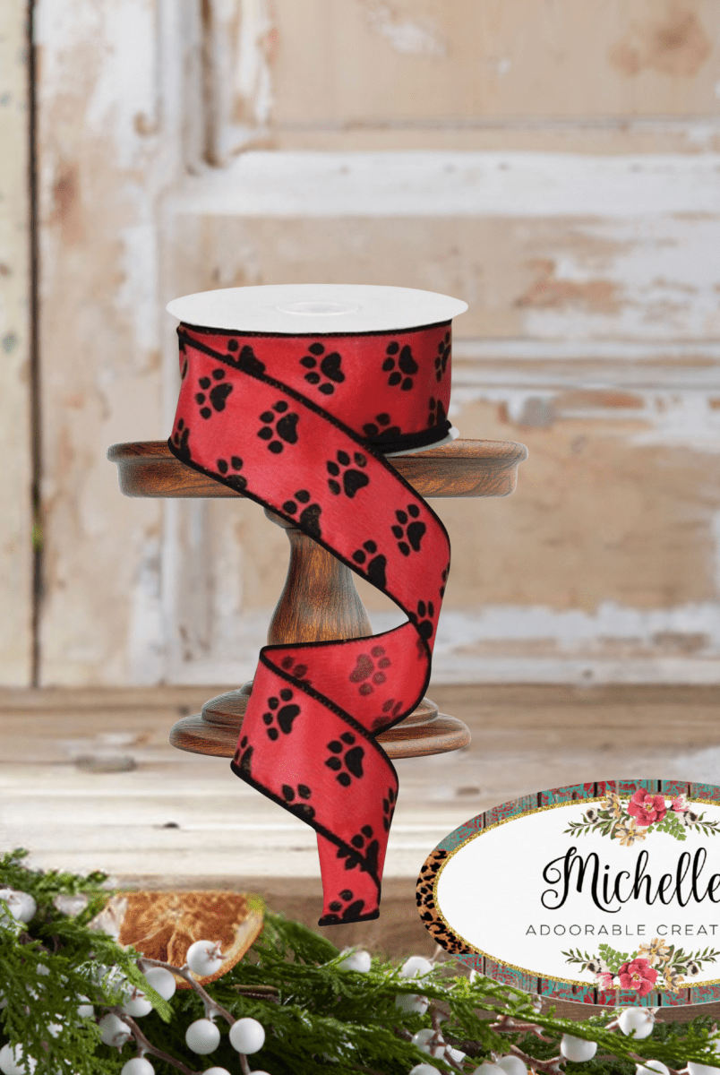 Shop For 1.5" Satin Paw Print Ribbon: Red & Black (10 Yards)