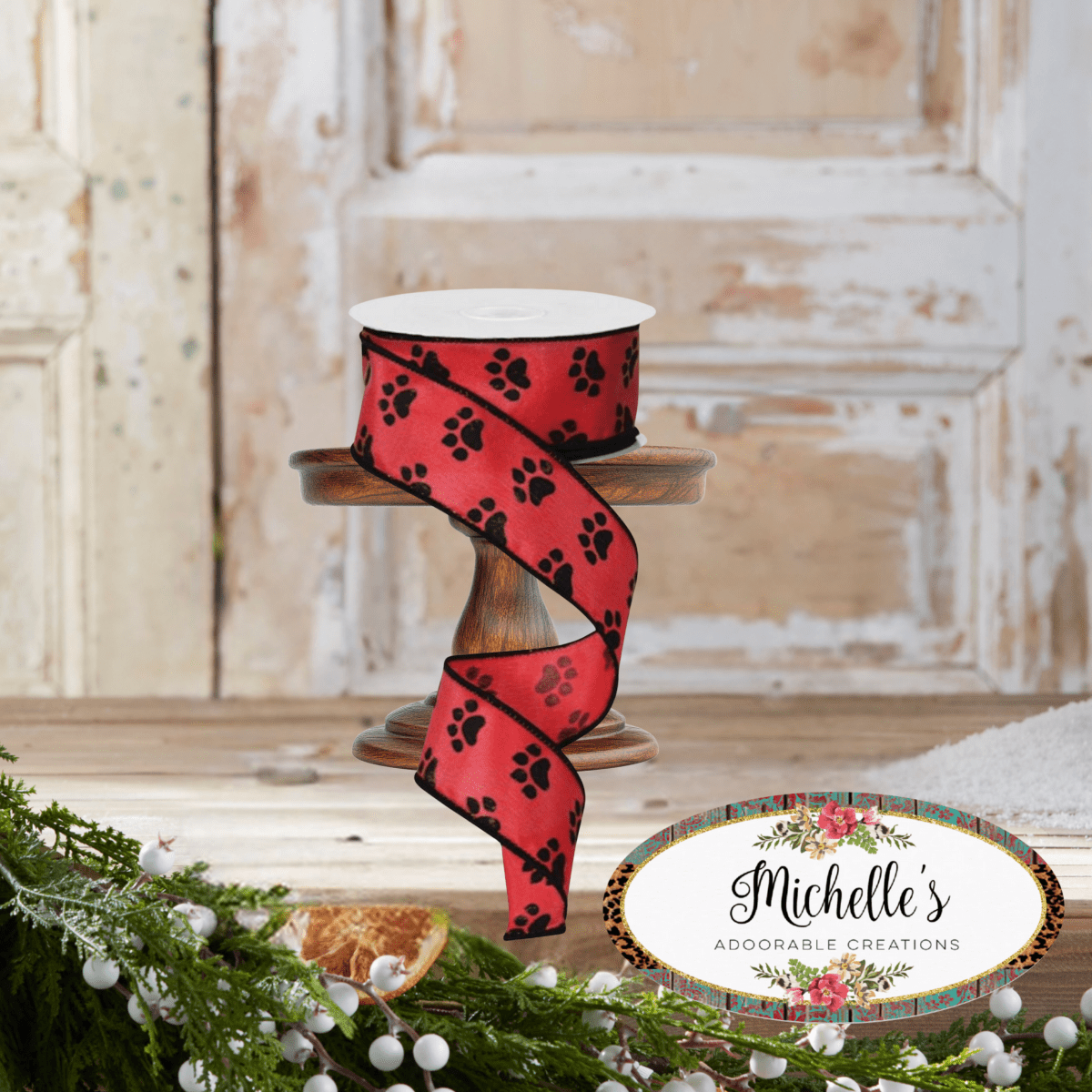 Shop For 1.5" Satin Paw Print Ribbon: Red & Black (10 Yards)