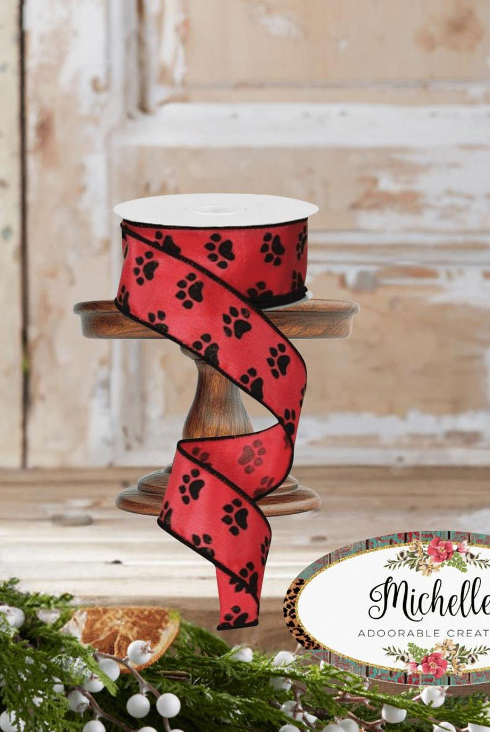 Shop For 1.5" Satin Paw Print Ribbon: Red & Black (10 Yards)