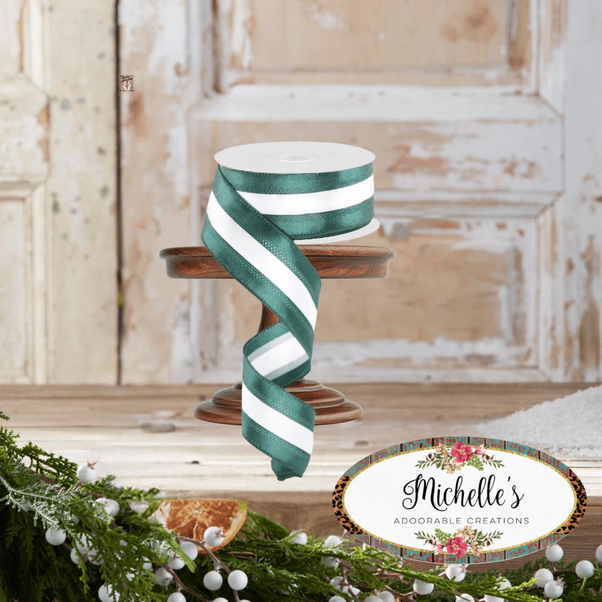 Shop For 1.5" Satin Team Stripe Ribbon: Hunter Green & White (10 Yards)