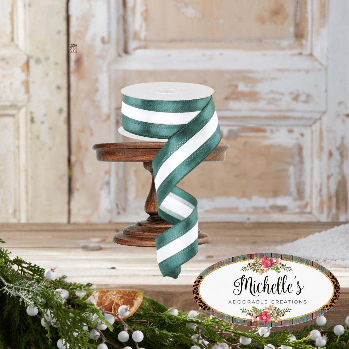 Shop For 1.5" Satin Team Stripe Ribbon: Hunter Green & White (10 Yards)