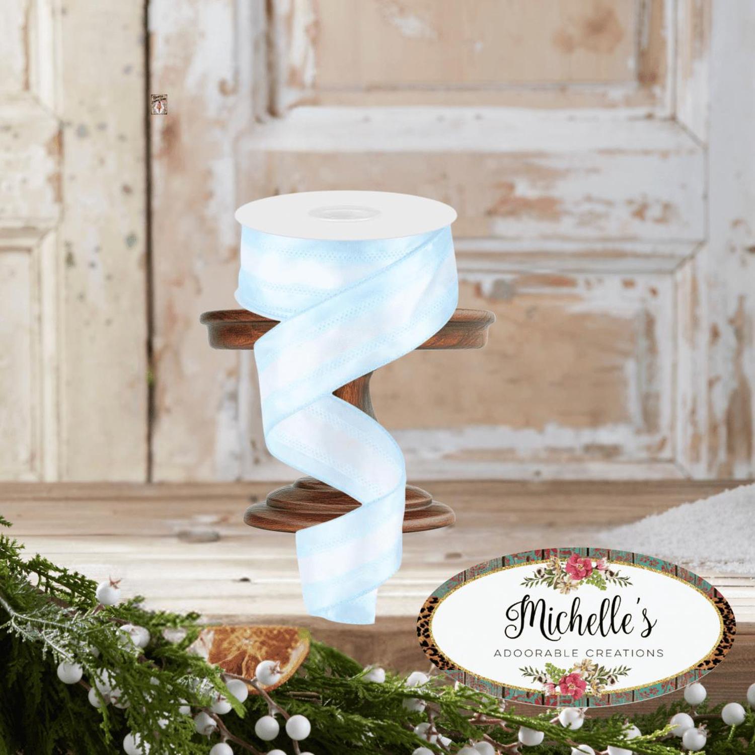 Shop For 1.5" Satin Team Stripe Ribbon: Light Blue & White (10 Yards)