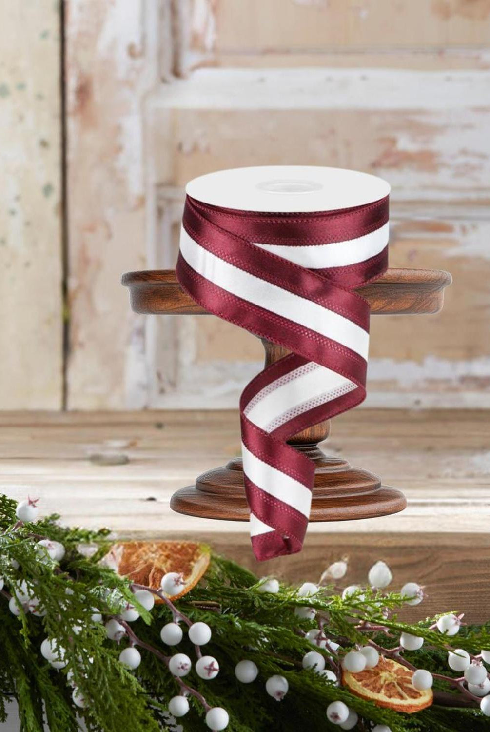 1.5" Satin Team Stripe Ribbon: Maroon & White (10 Yards)