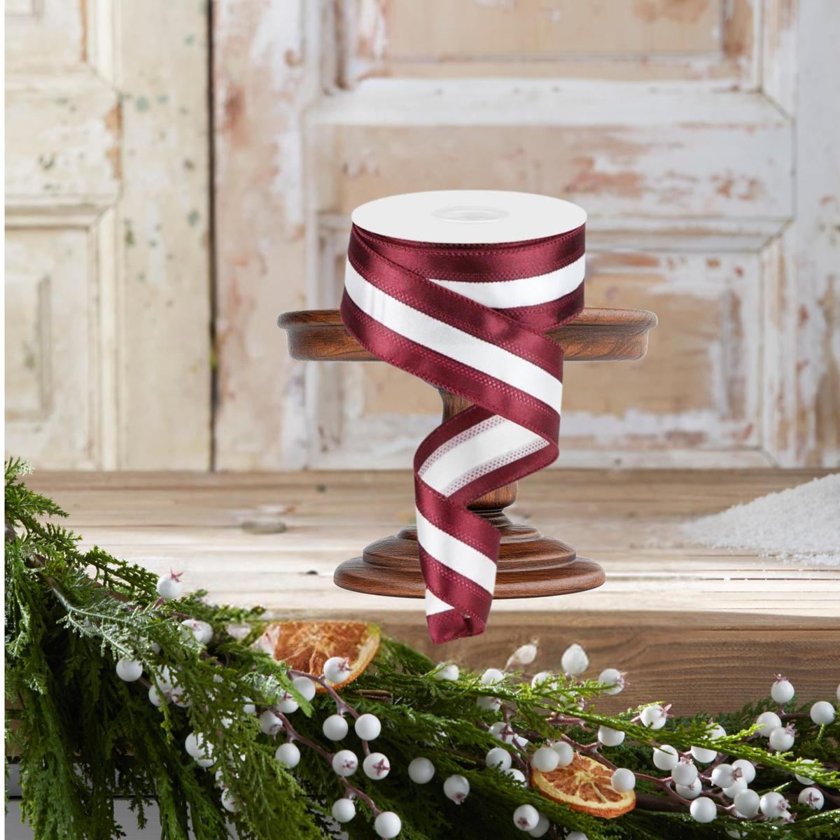 Shop For 1.5" Satin Team Stripe Ribbon: Maroon & White (10 Yards)