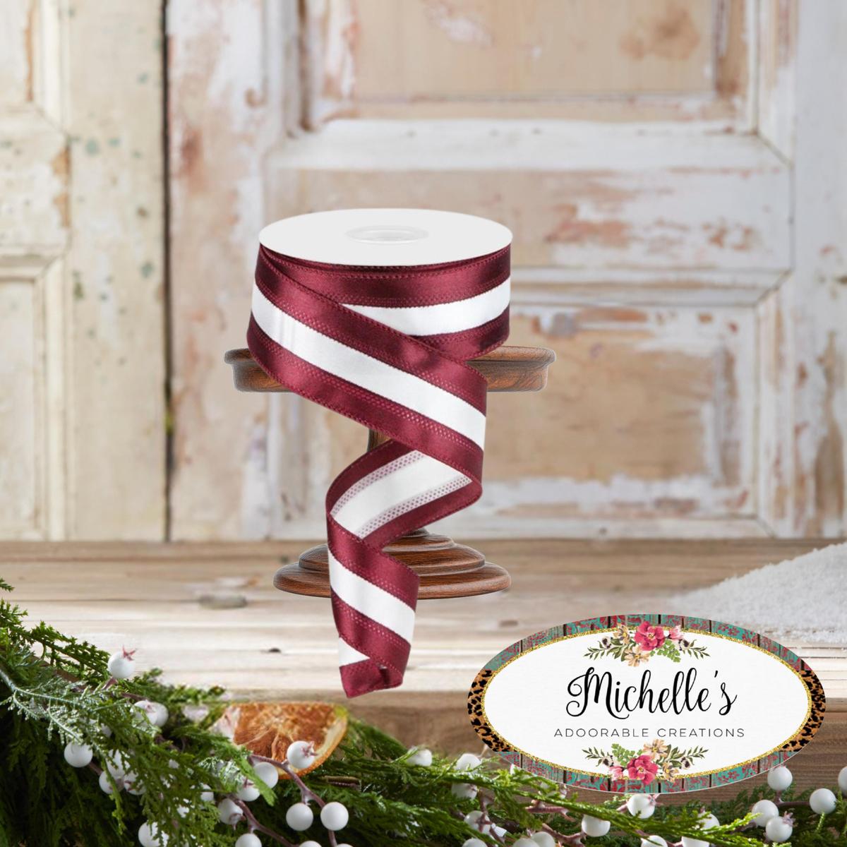 Shop For 1.5" Satin Team Stripe Ribbon: Maroon & White (10 Yards)