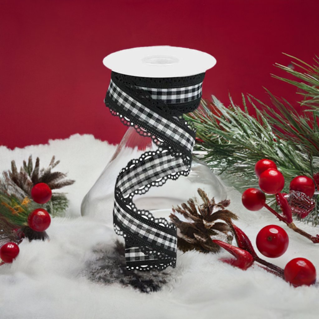 Shop For 1.5" Scalloped Edge Gingham Ribbon: Black (10 Yard) at Michelle's aDOORable Creations
