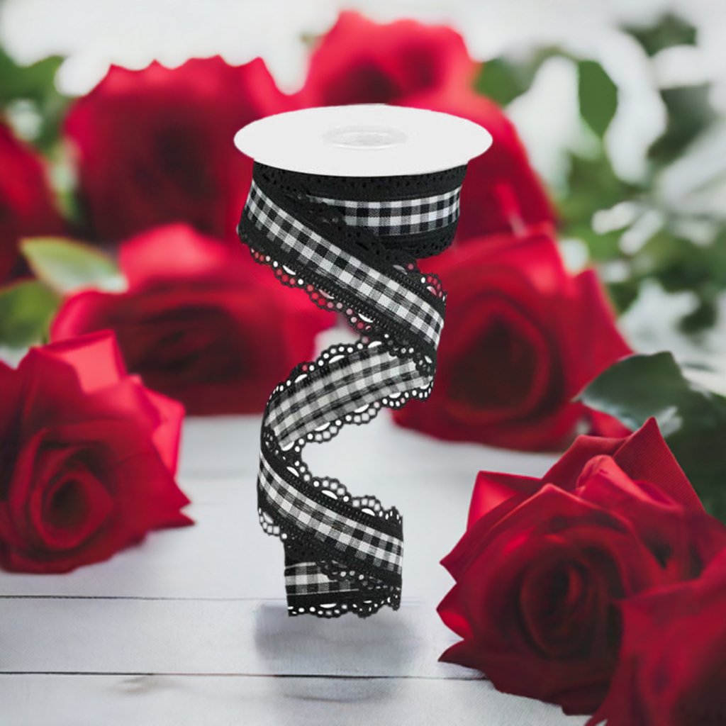 Shop For 1.5" Scalloped Edge Gingham Ribbon: Black (10 Yard) at Michelle's aDOORable Creations