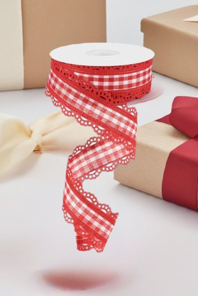 Shop For 1.5" Scalloped Edge Gingham Ribbon: Red (10 Yard) at Michelle's aDOORable Creations